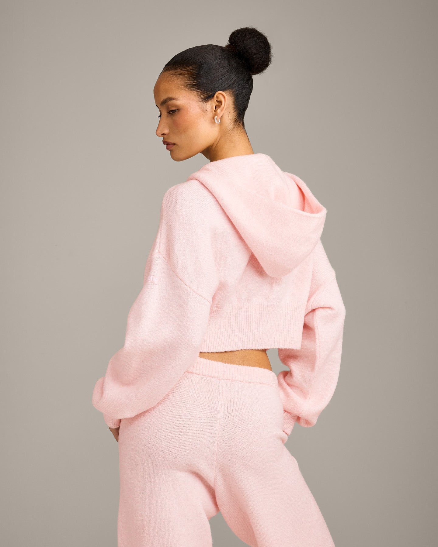 Oversized Knit Zip Through Mid Hoodie | Soft Girl Pink - Image 6