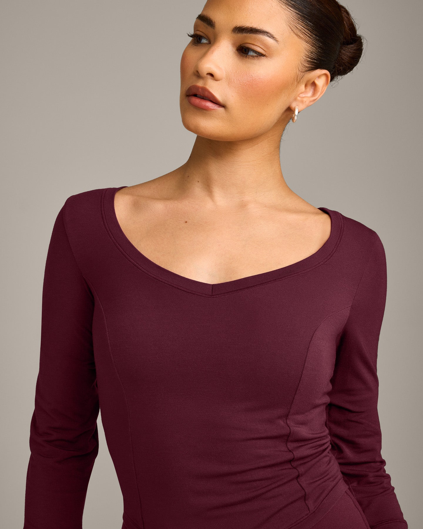 Mellow Motion Wide V Neck 3/4 Length Sleeve Mid Top | Cherry Lacquer Purple - Image 4