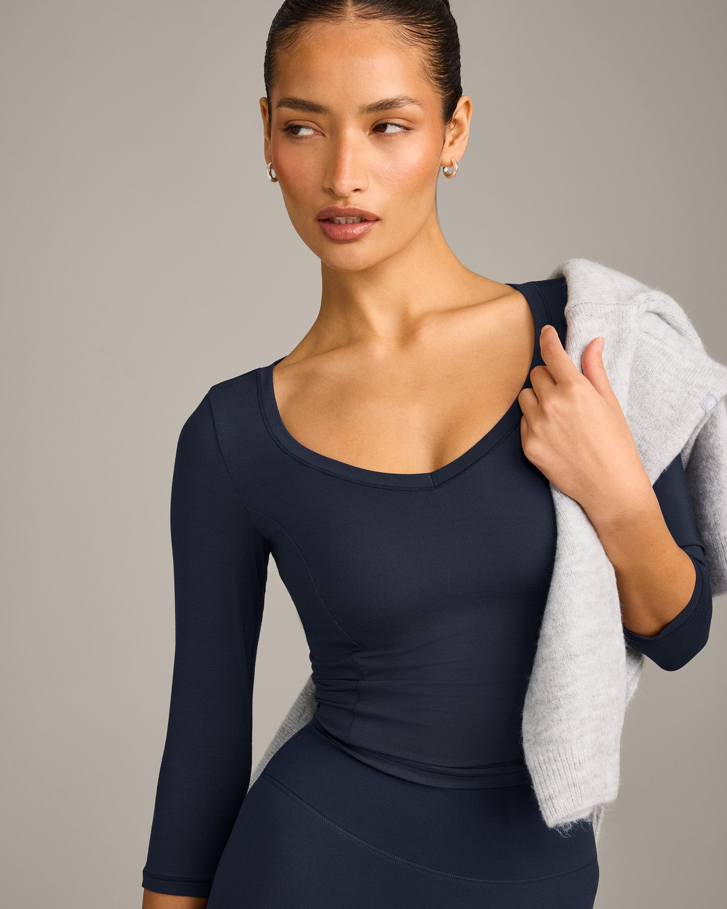 Mellow Motion Wide V Neck 3/4 Length Sleeve Mid Top | True Blue - Image 5