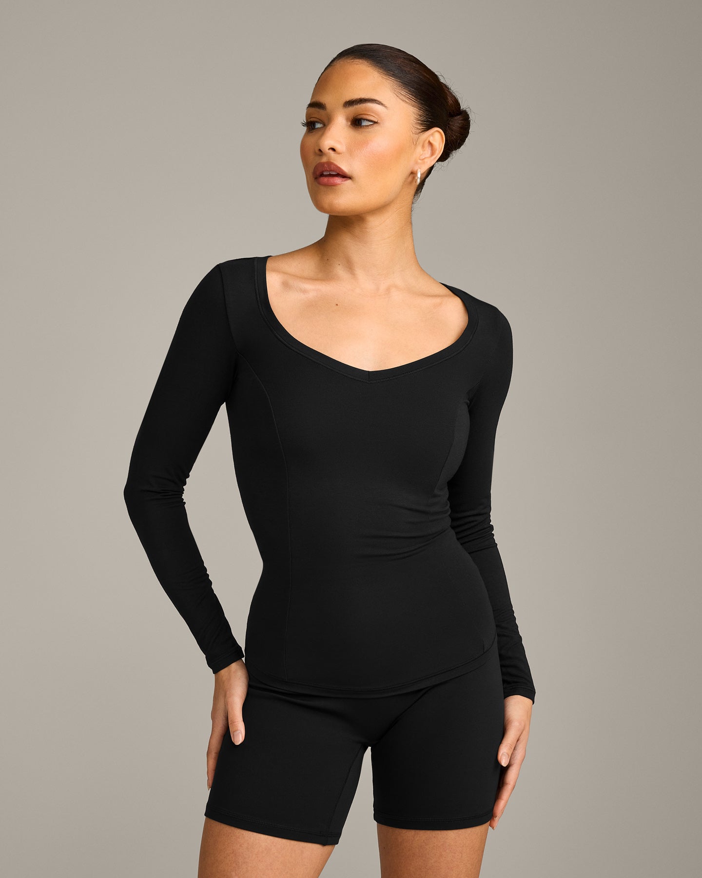 Mellow Motion Wide V Neck Long Sleeve Top | Black