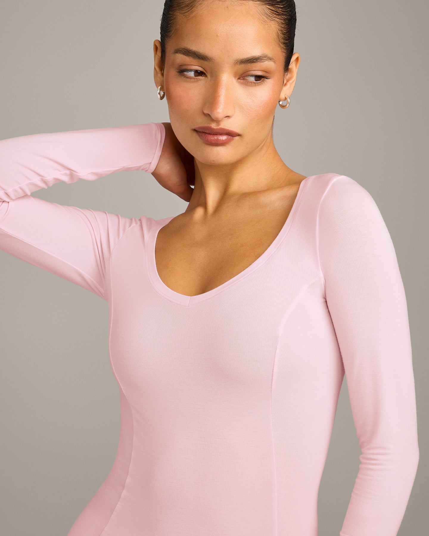 Mellow Motion Wide V Neck Long Sleeve Top | Soft Girl Pink - Image 6