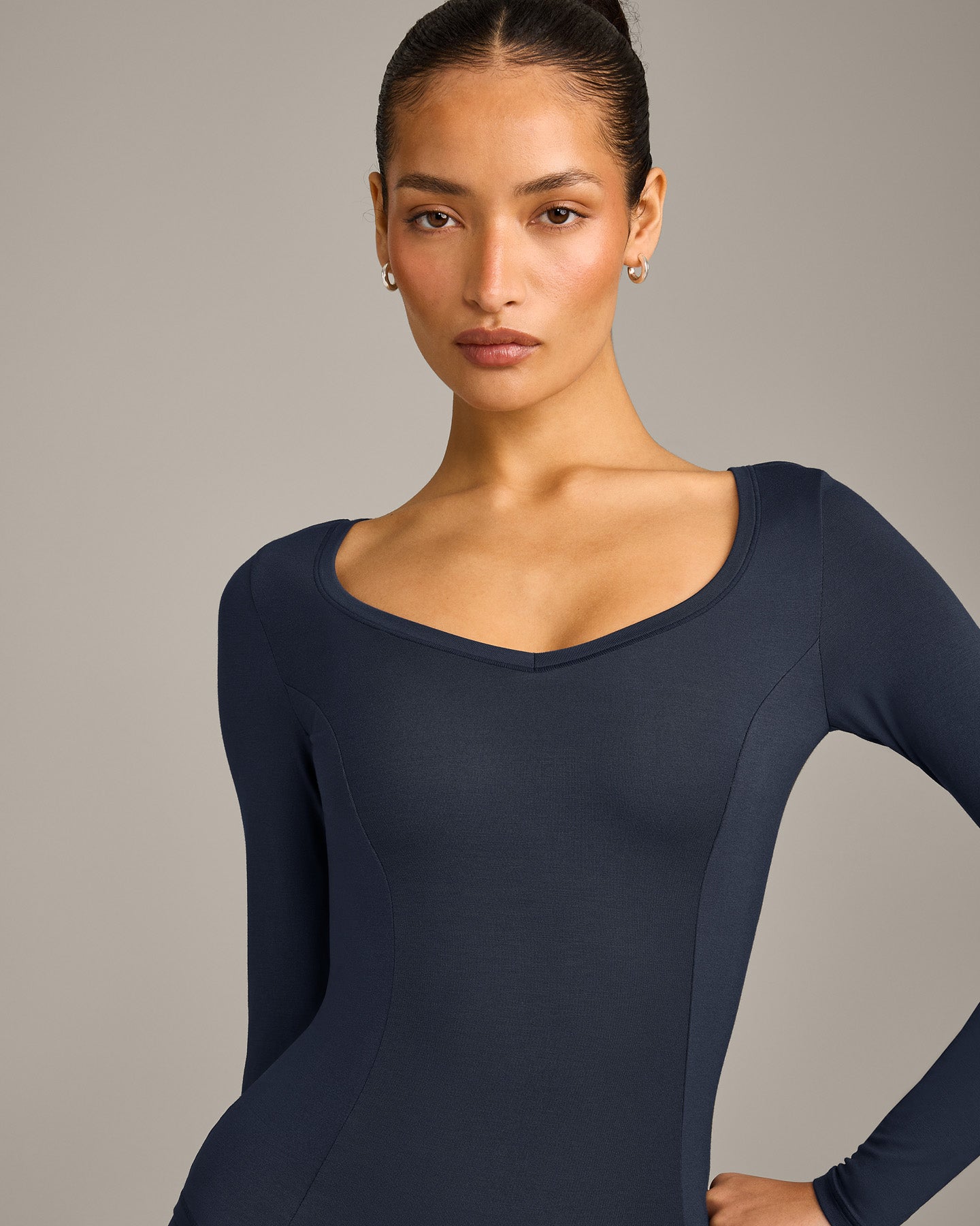 Mellow Motion Wide V Neck Long Sleeve Top | True Blue - Image 4
