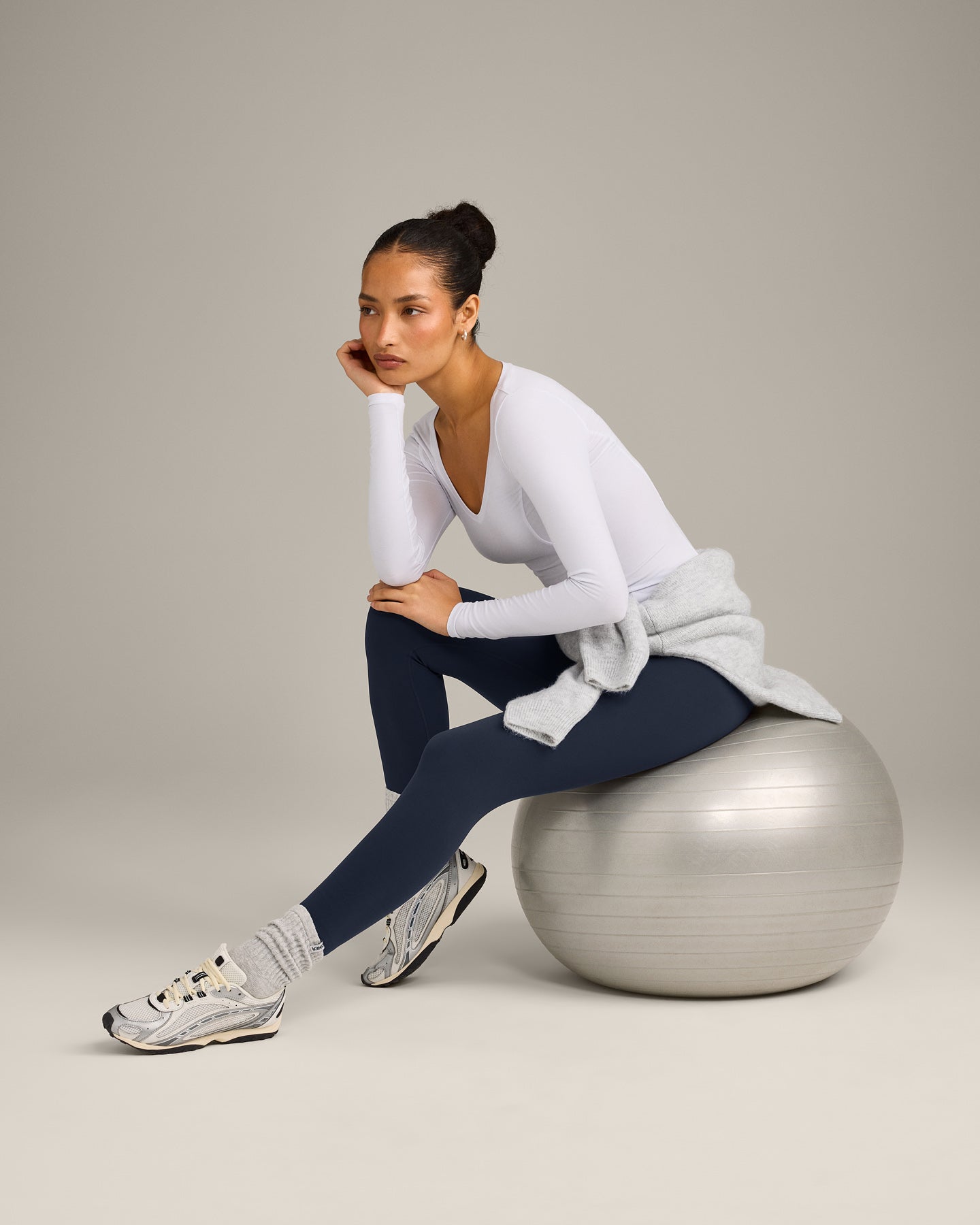 Mellow Motion Wide V Neck Long Sleeve Top | White - Image 3
