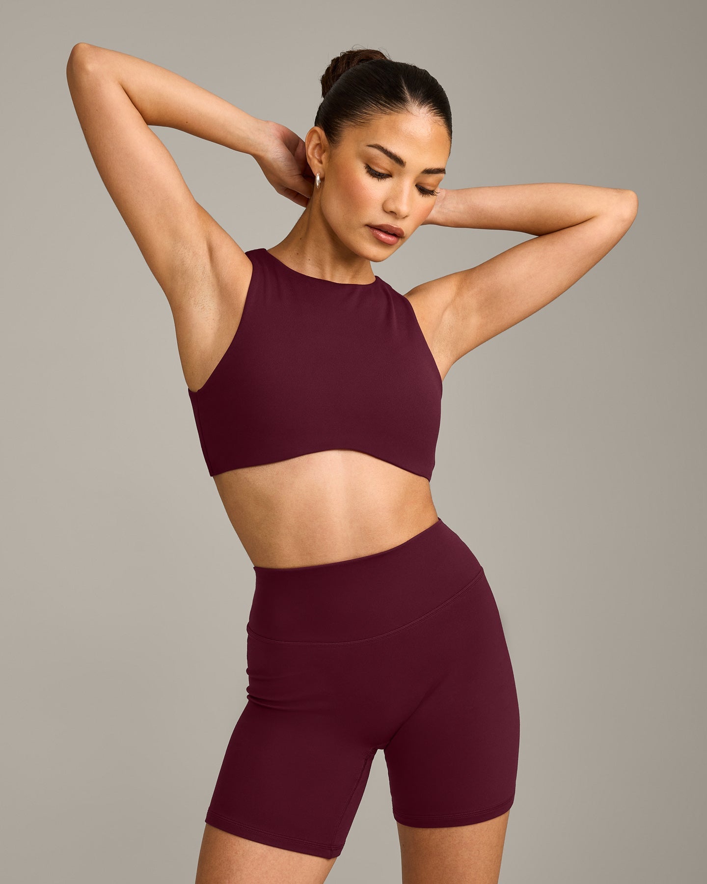 SoftMotion High Neck Sports Bra with Grey Logo | Cherry Lacquer Purple