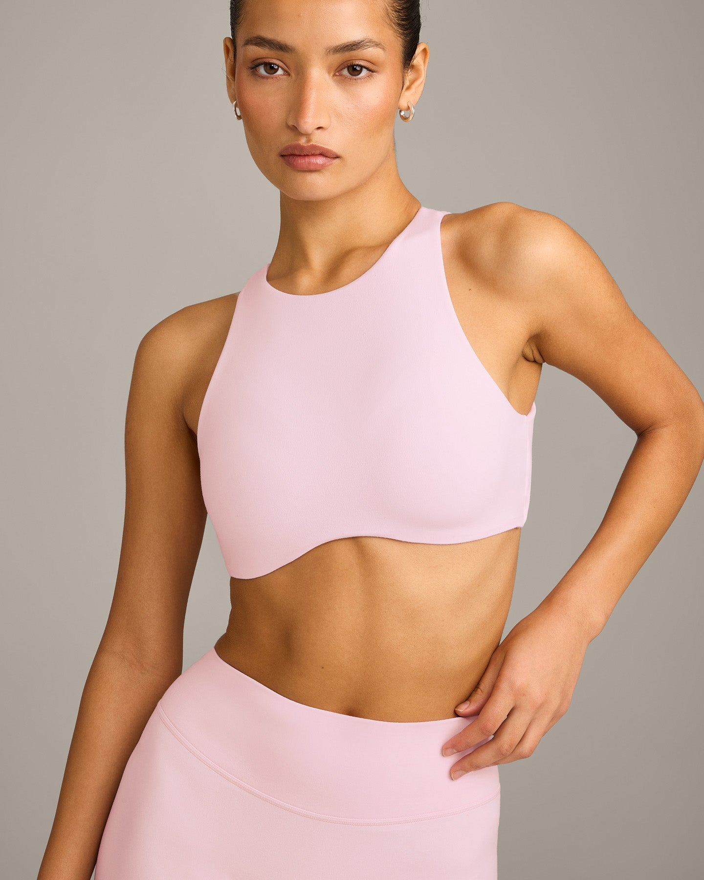 SoftMotion High Neck Sports Bra with Grey Logo | Soft Girl Pink - Image 5
