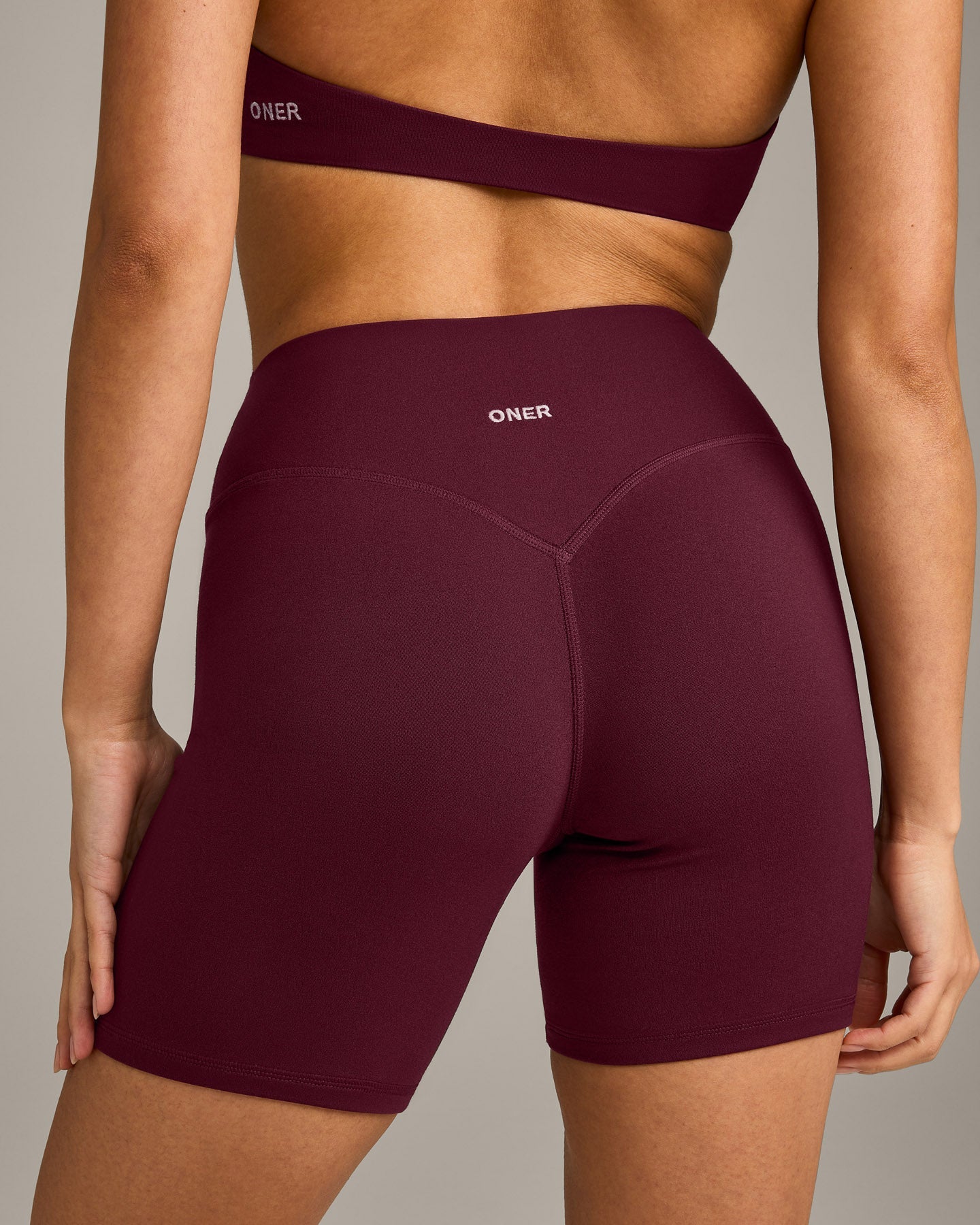 SoftMotion High Waisted Shorts 6" with Grey Logo | Cherry Lacquer Purple - Image 4