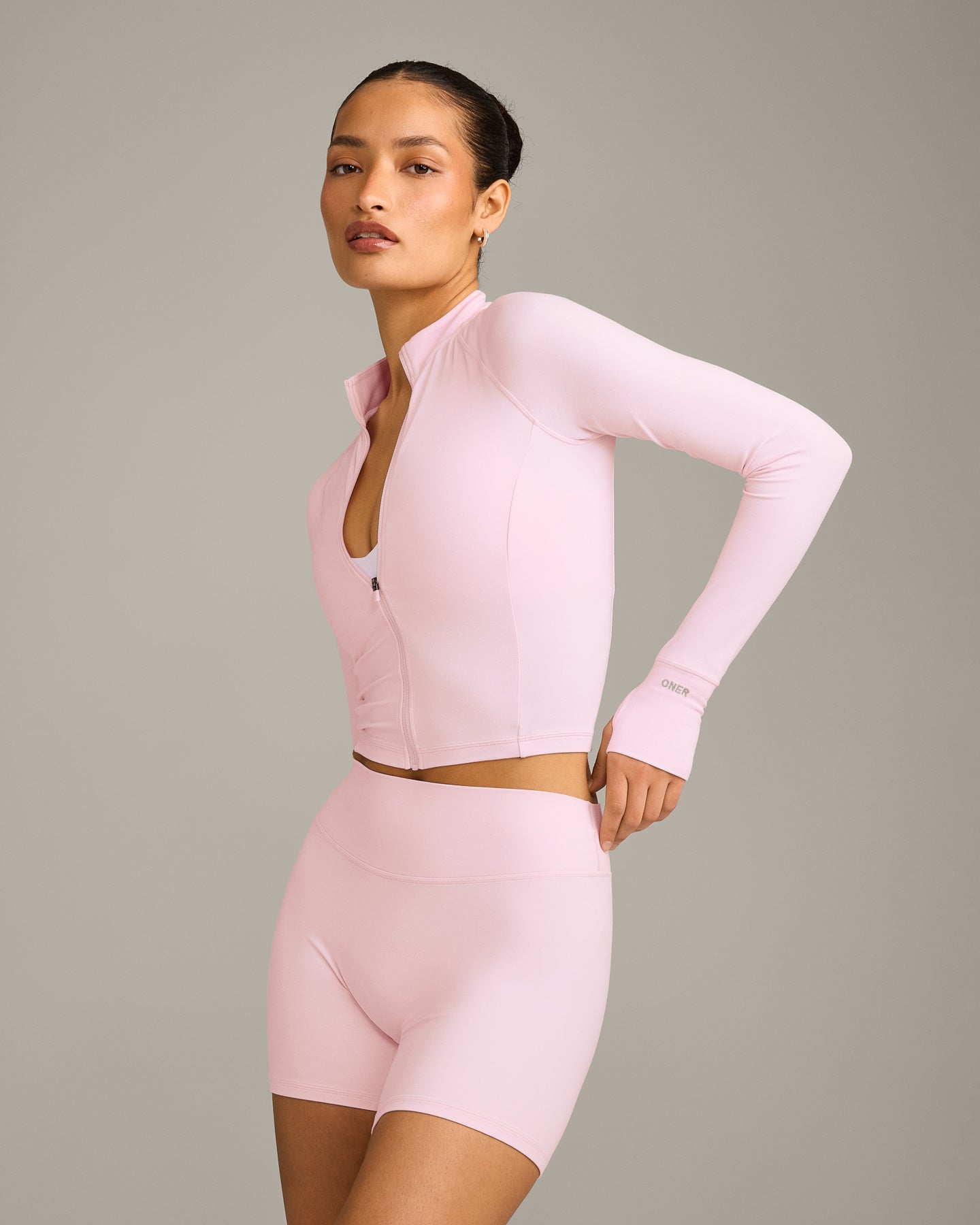 SoftMotion Mid Jacket with Grey Logo | Soft Girl Pink