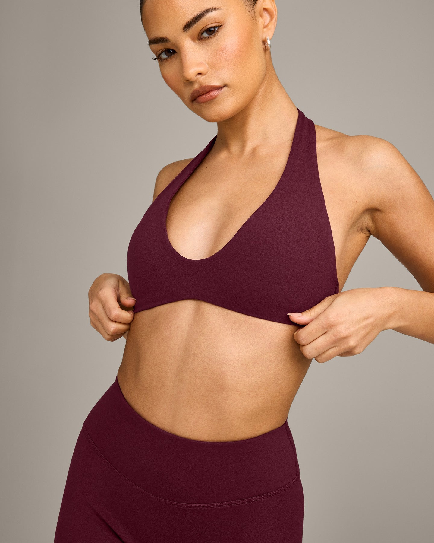 SoftMotion Minimal Halter Neck Bralette with Grey Logo | Cherry Lacquer Purple - Image 5