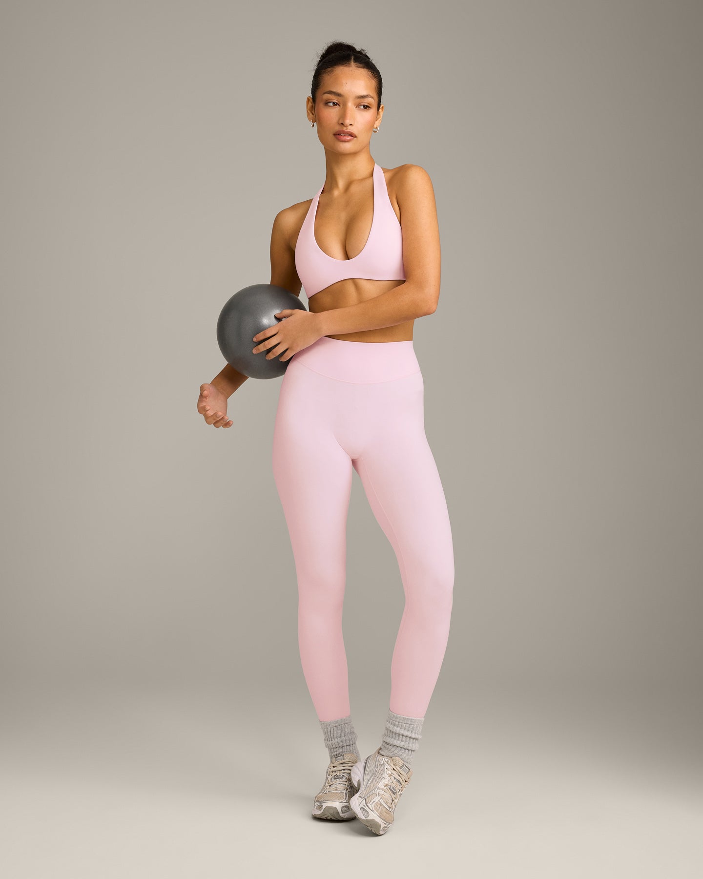 SoftMotion Minimal Halter Neck Bralette with Grey Logo | Soft Girl Pink - Image 3