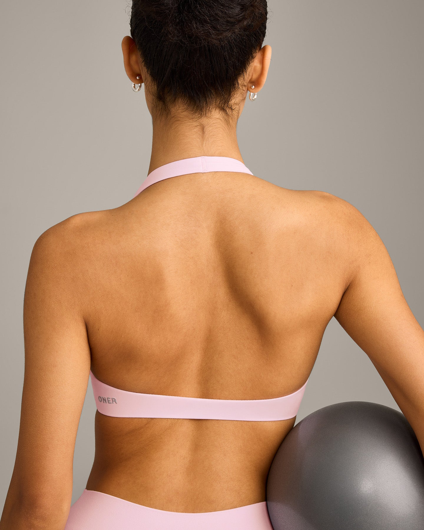 SoftMotion Minimal Halter Neck Bralette with Grey Logo | Soft Girl Pink - Image 6