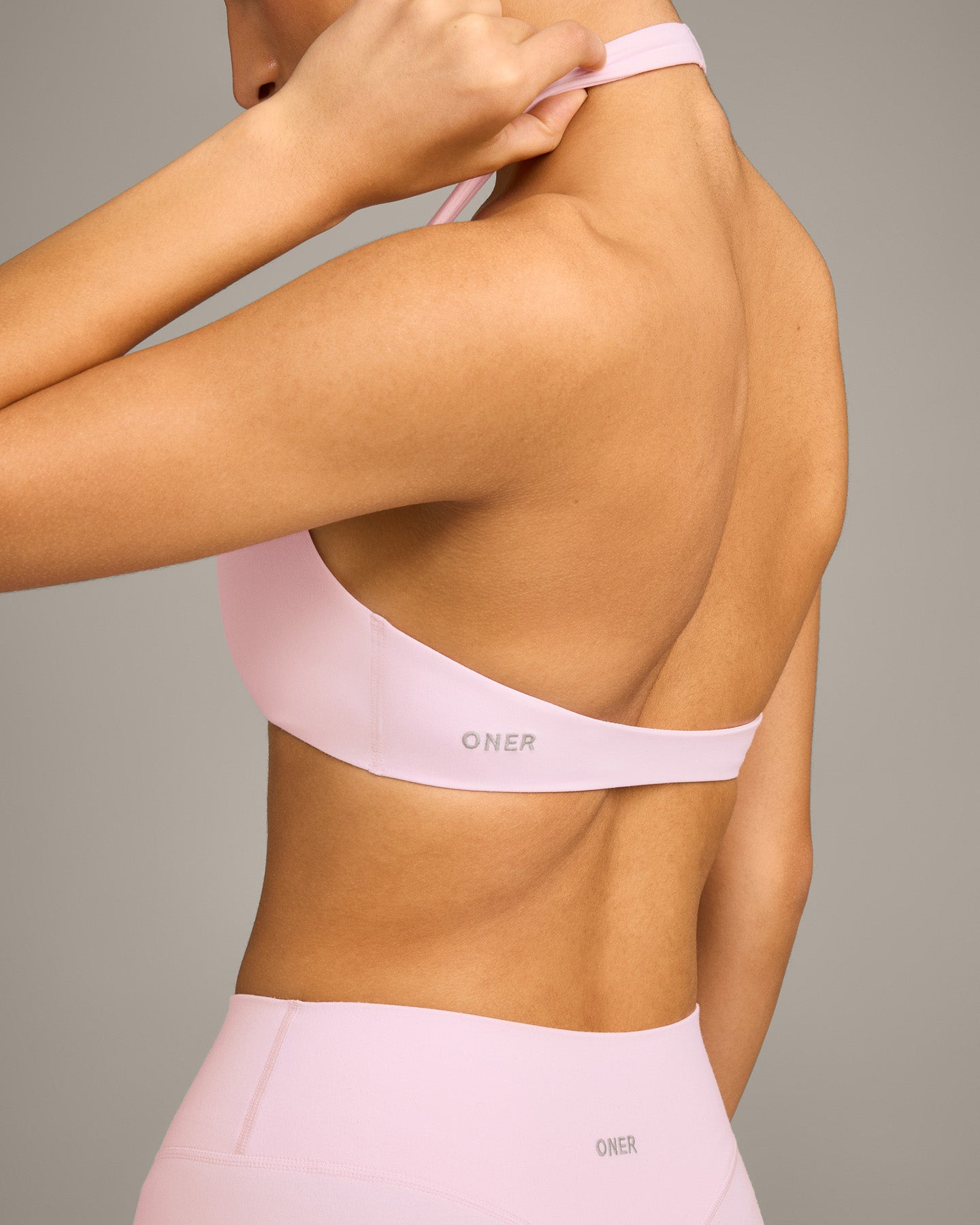 SoftMotion Minimal Halter Neck Bralette with Grey Logo | Soft Girl Pink - Image 5