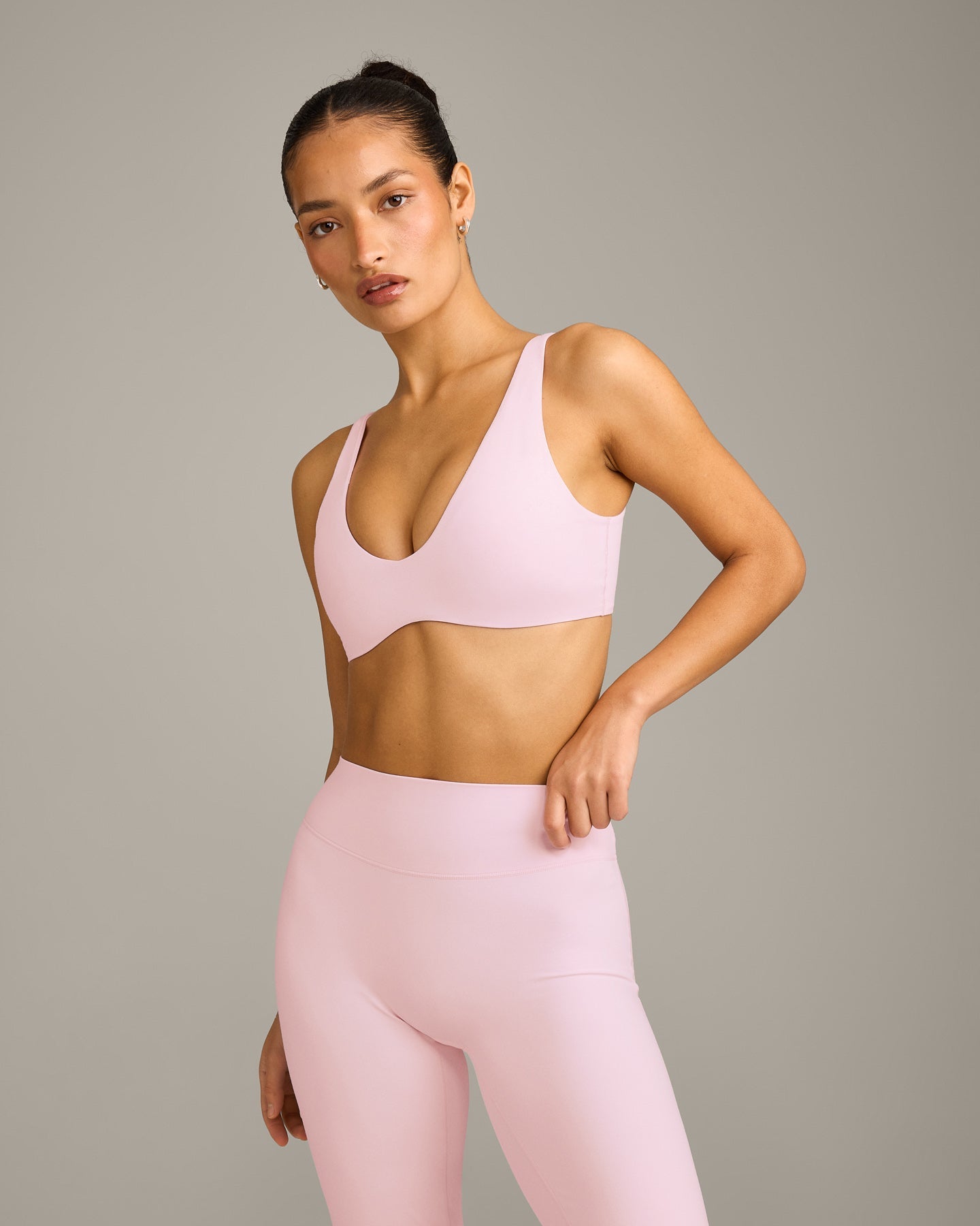 SoftMotion Scoop Back Bralette with Grey Logo | Soft Girl Pink