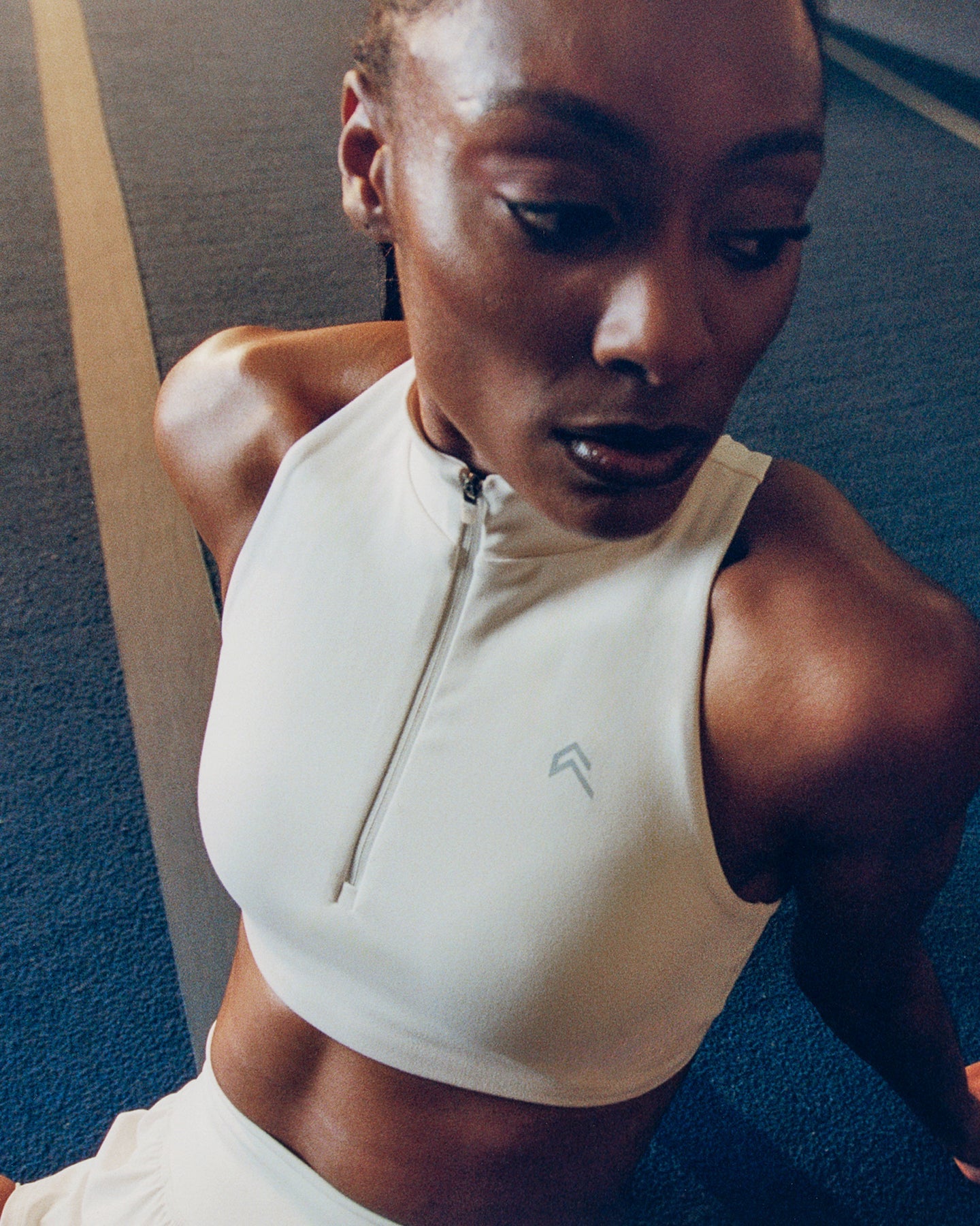 Alternative view of EasyLift Zip High Neck Sports Bra with Grey Logo | Marshmallow White
