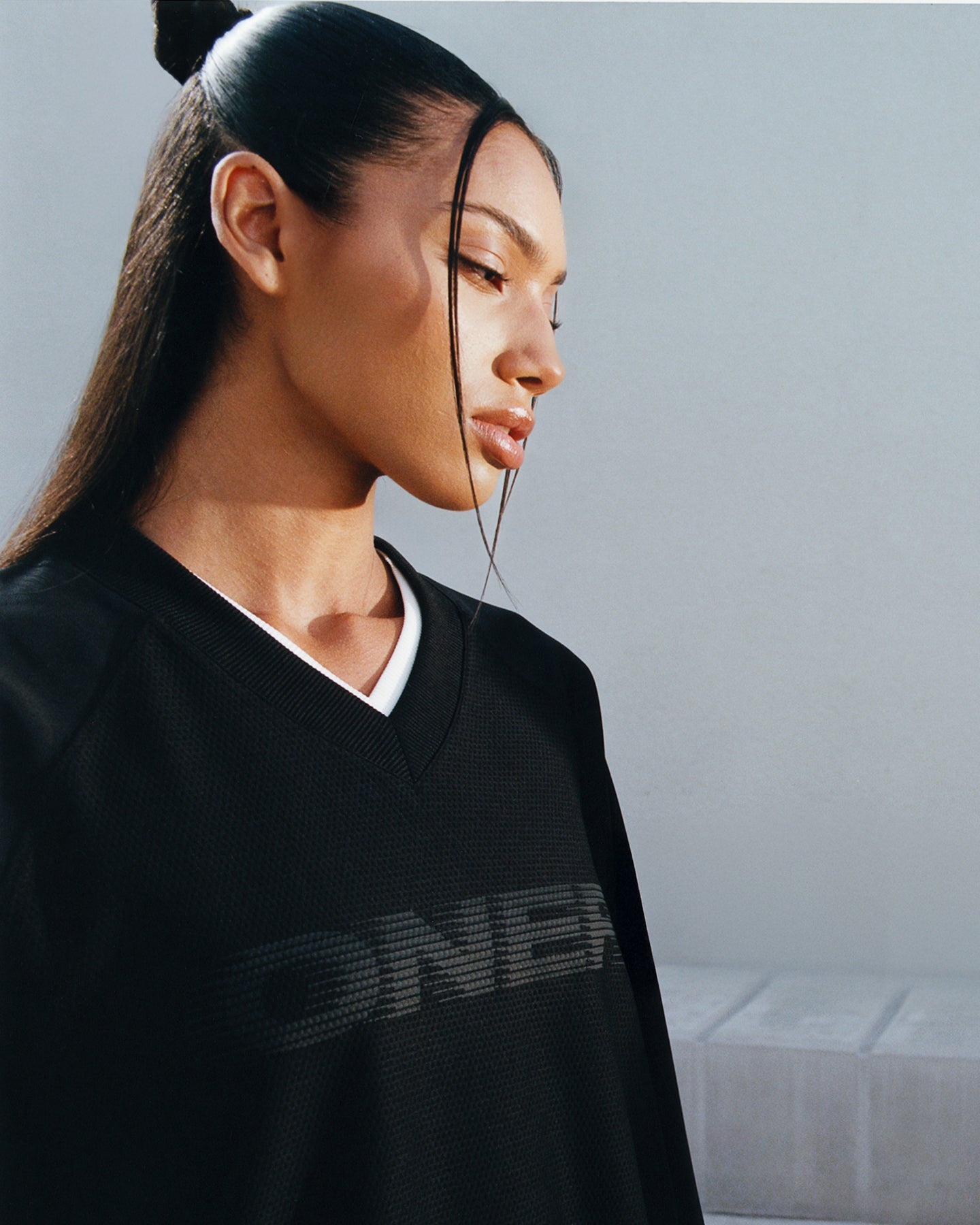 Oversized V Neck Long Sleeve T-Shirt with Oner Graphic | Black - Image 2