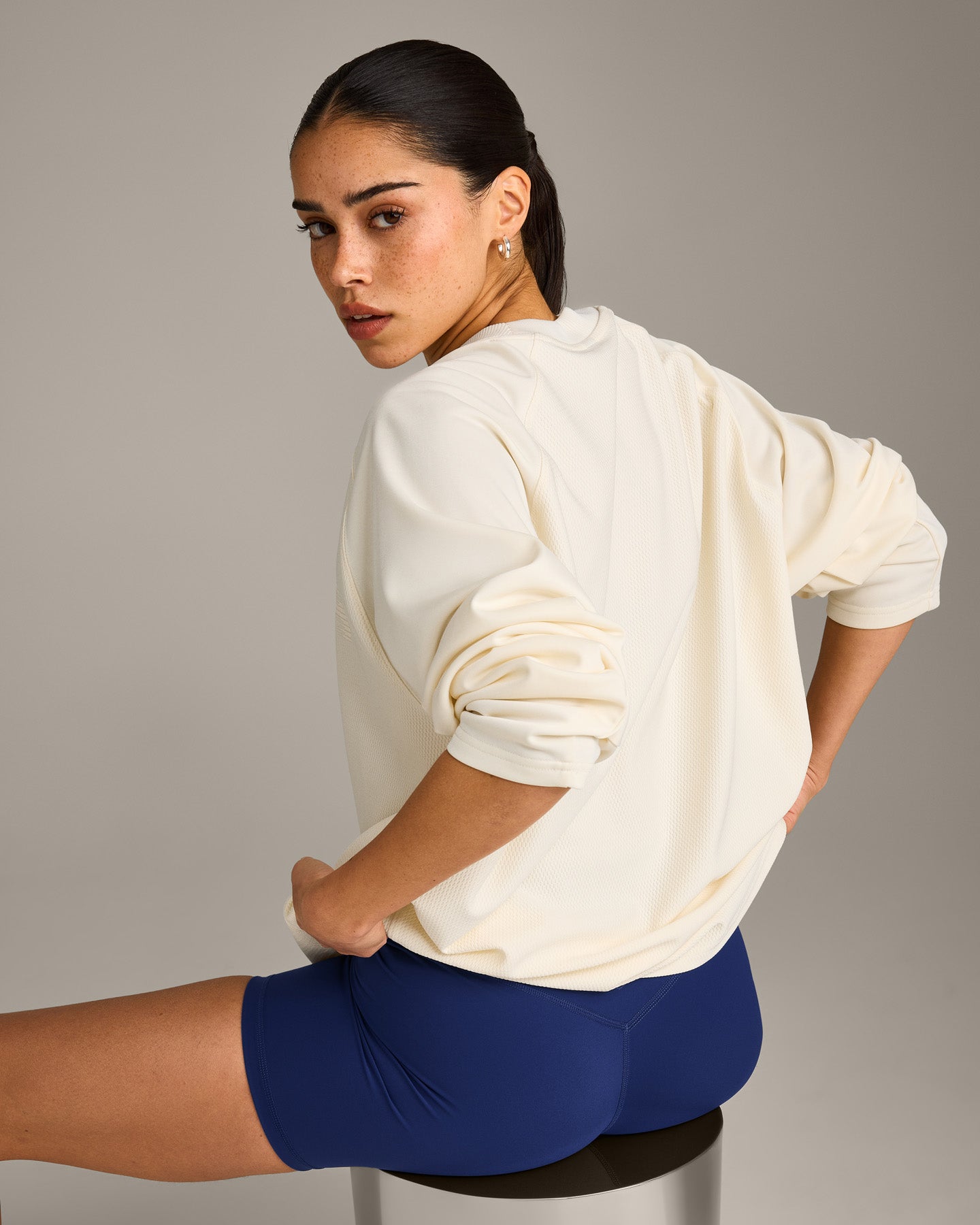 Oversized V Neck Long Sleeve T-Shirt with Oner Graphic | Off White - Image 5