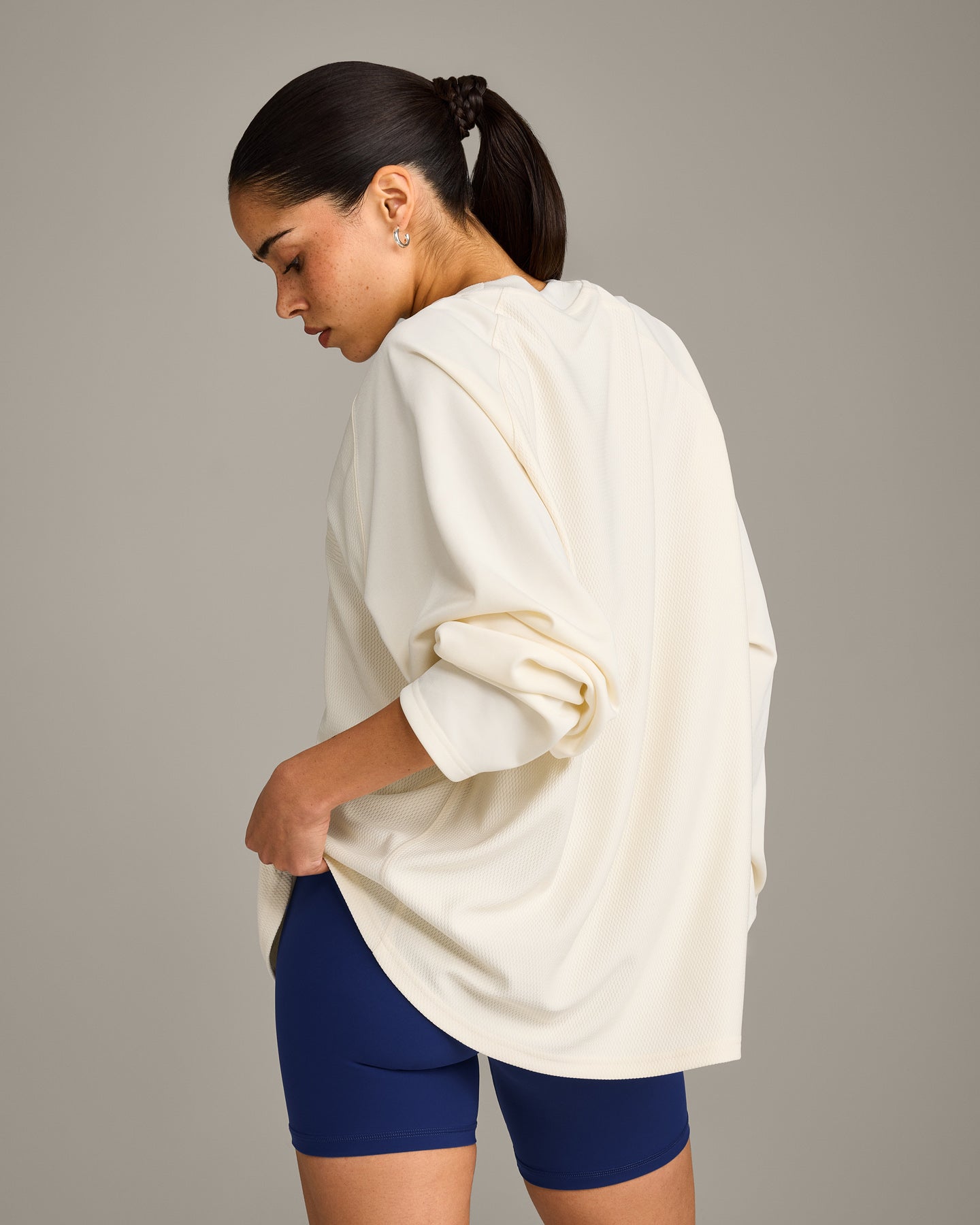 Oversized V Neck Long Sleeve T-Shirt with Oner Graphic | Off White - Image 6