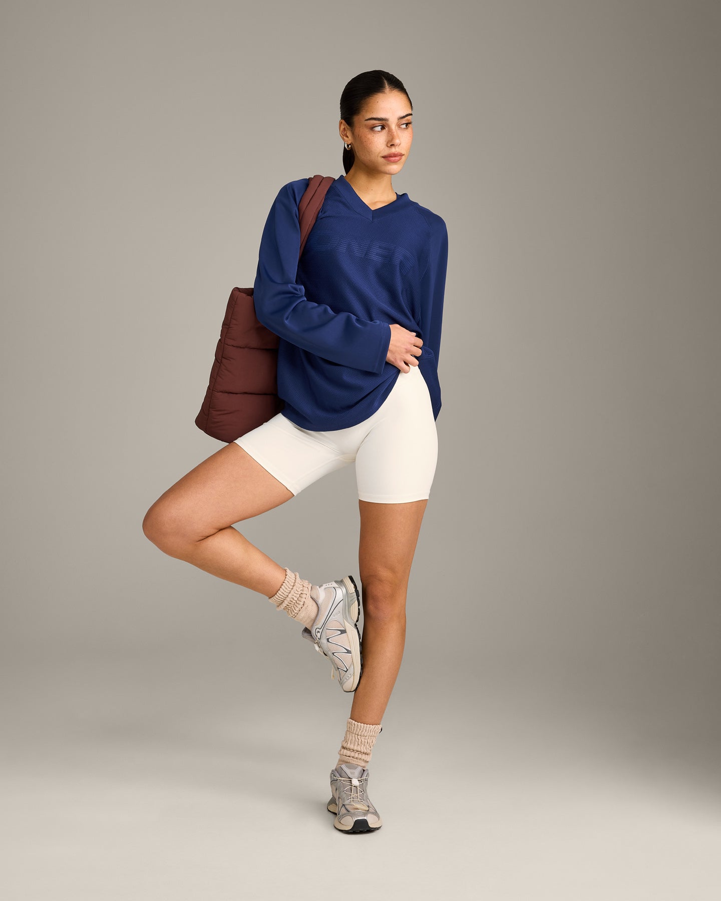 Oversized V Neck Long Sleeve T-Shirt with Oner Graphic | Varsity Blue - Image 3