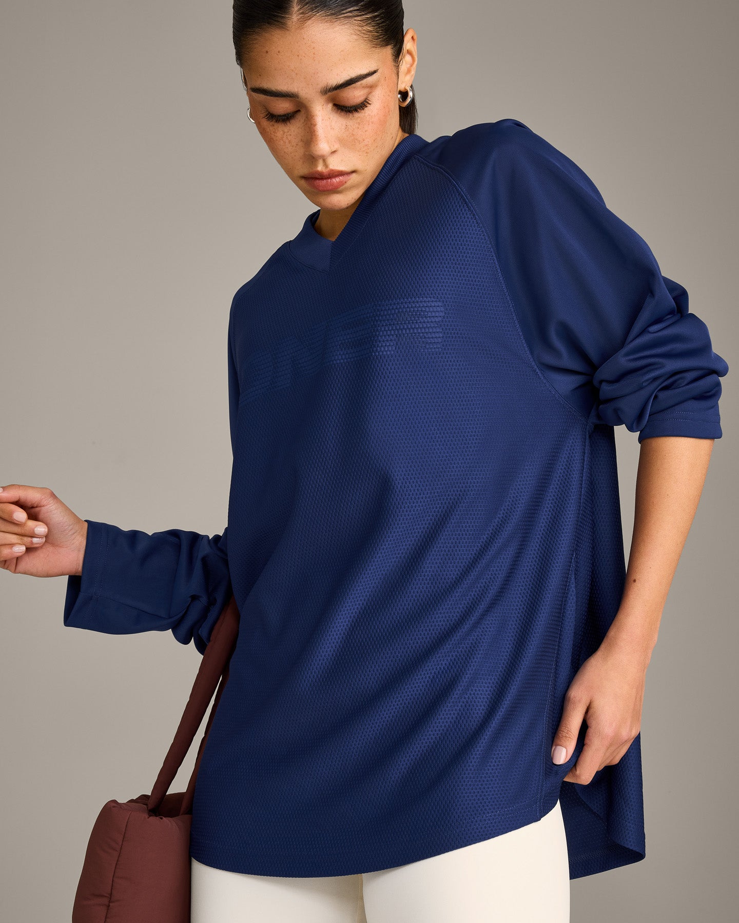 Oversized V Neck Long Sleeve T-Shirt with Oner Graphic | Varsity Blue - Image 4