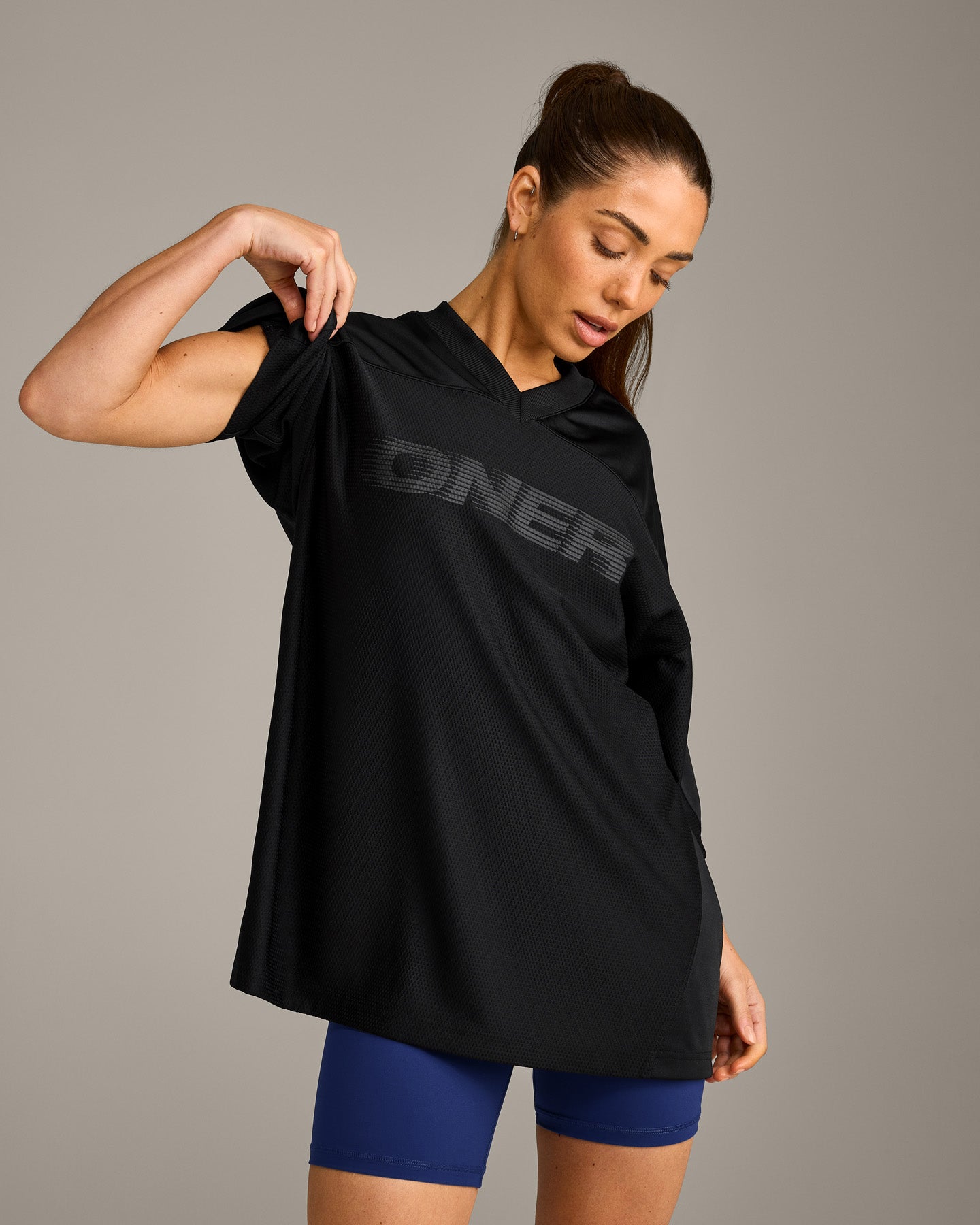 Oversized V Neck T-Shirt with Oner Graphic | Black