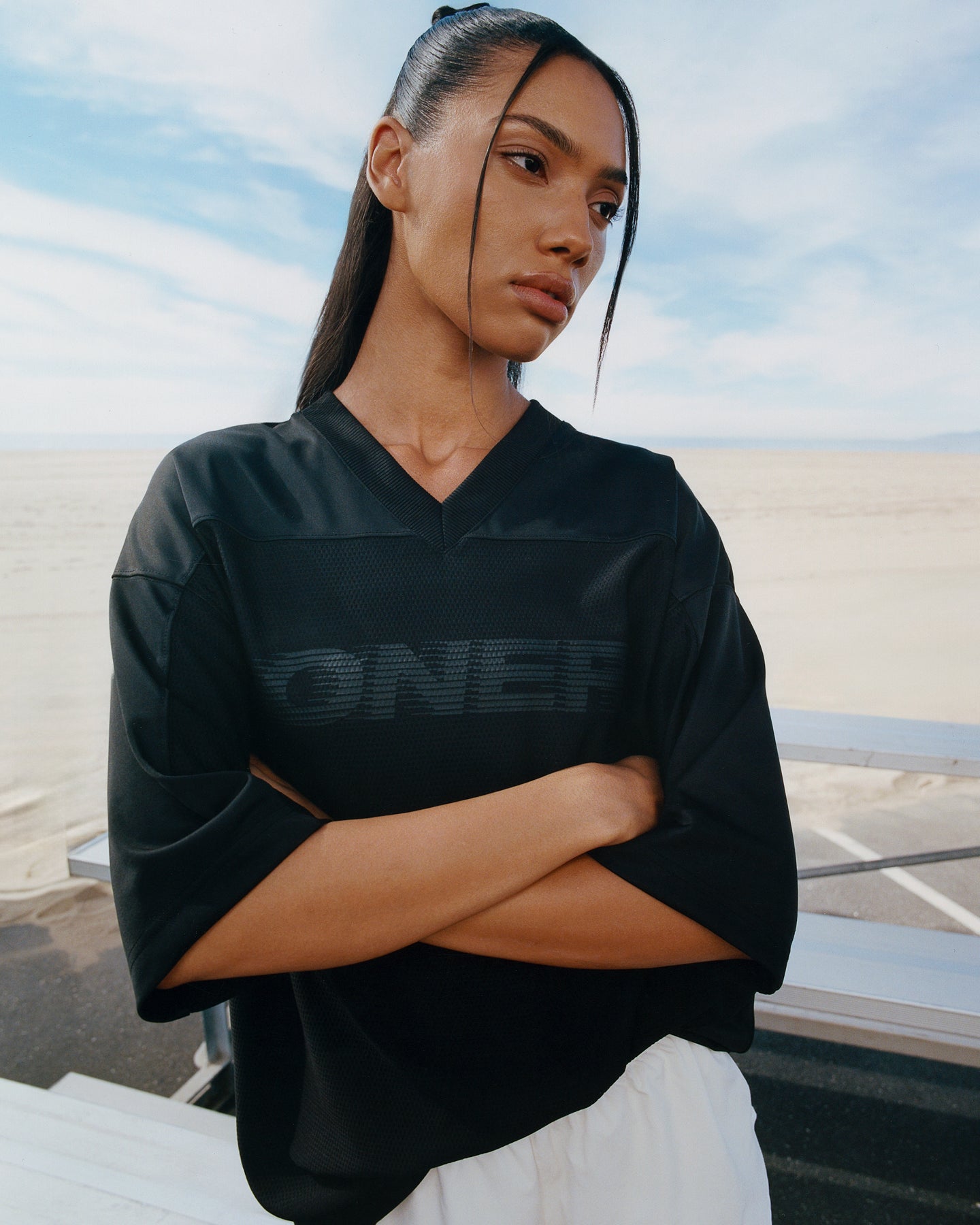 Oversized V Neck T-Shirt with Oner Graphic | Black - Image 2