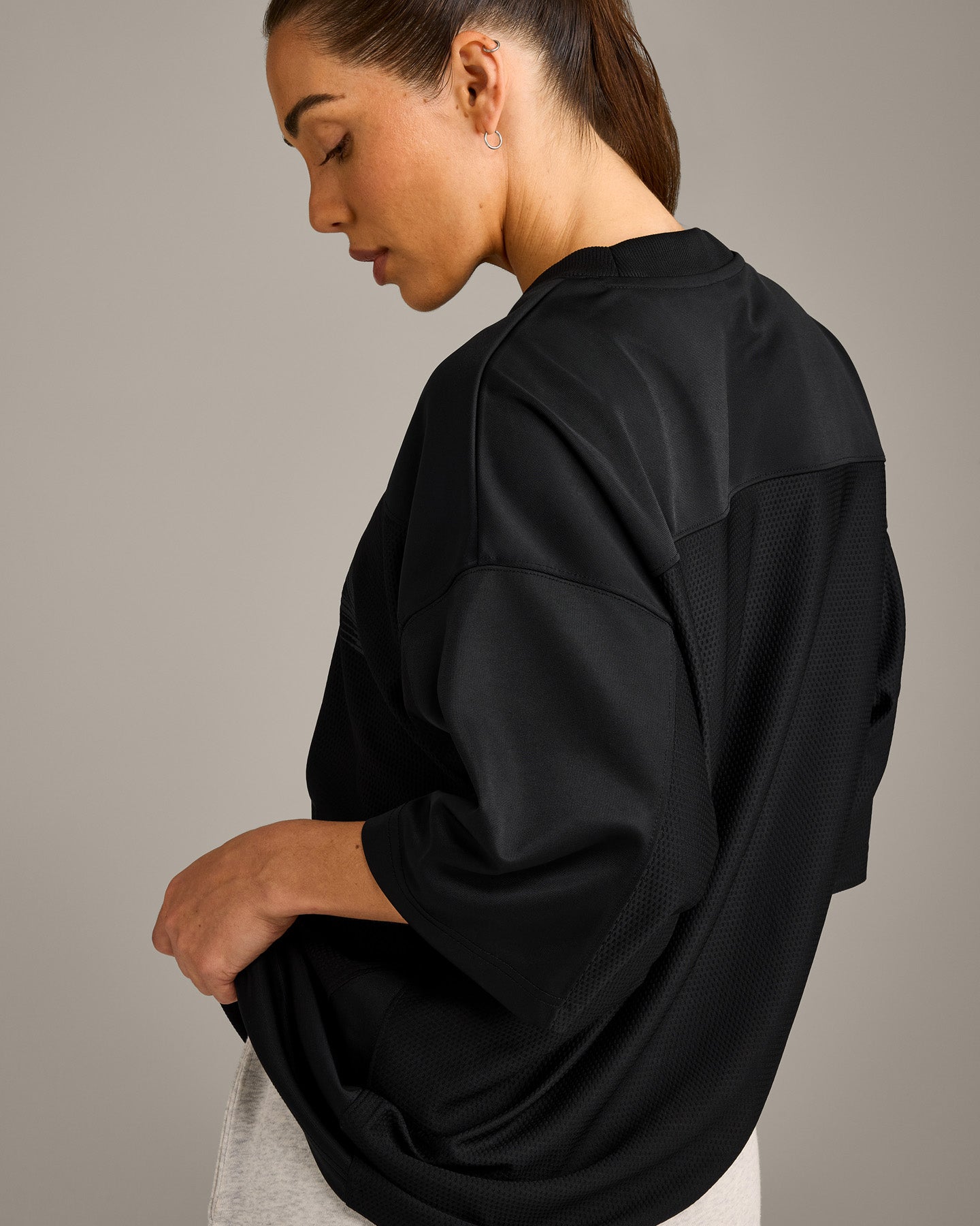 Oversized V Neck T-Shirt with Oner Graphic | Black - Image 5