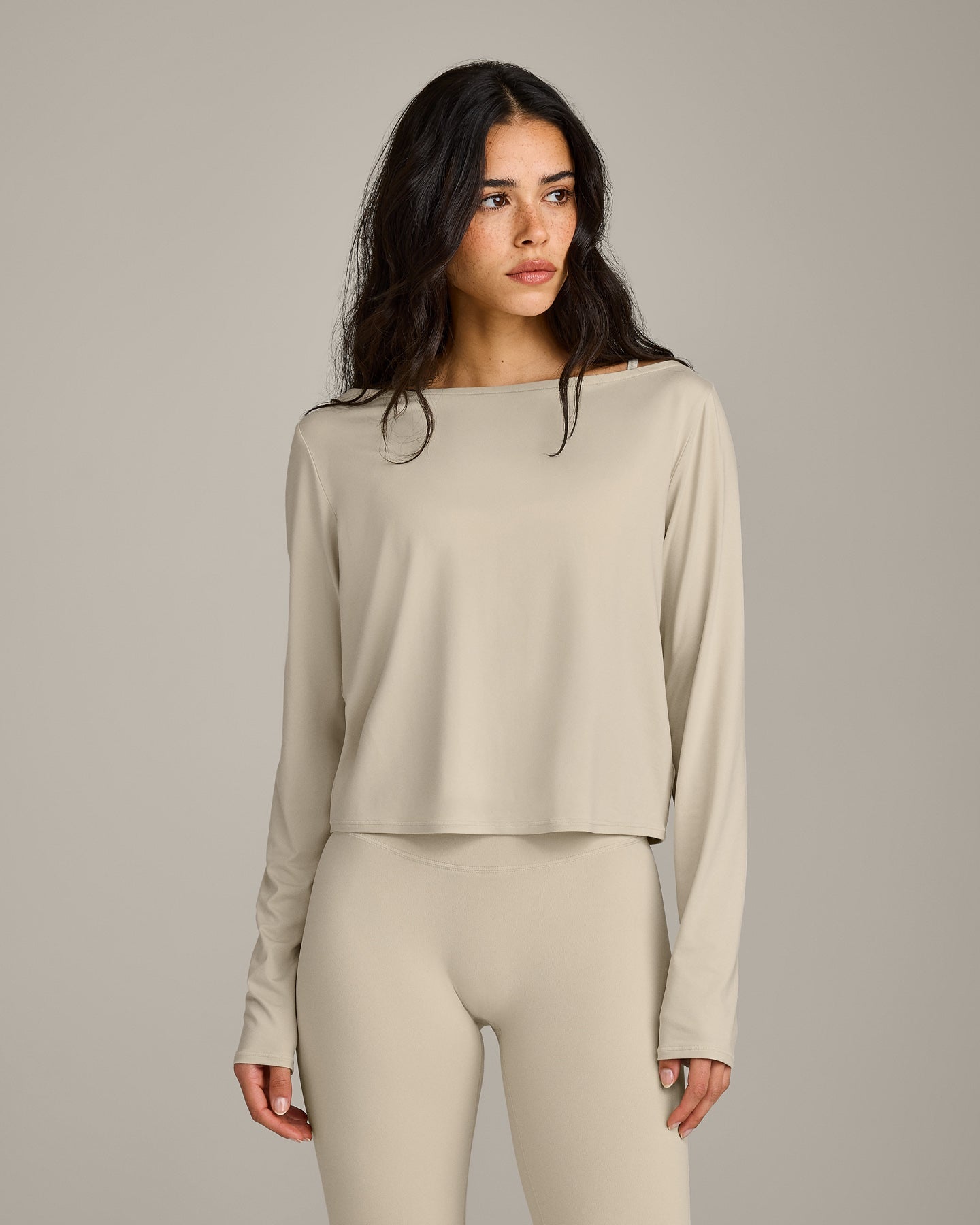 FormeSoft Relaxed Slash Neck Long Sleeve Top | Oatmeal