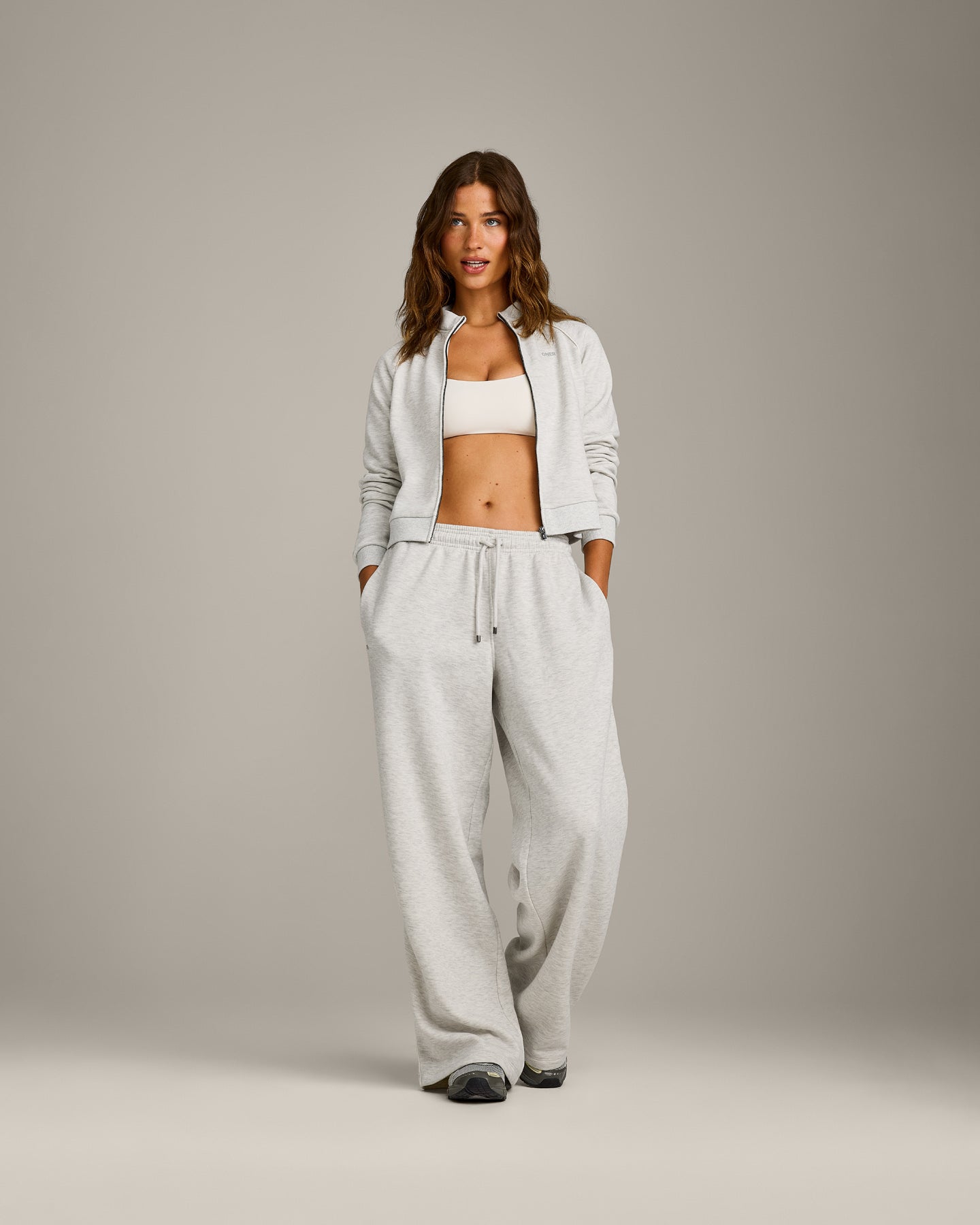 Jersey Tracksuit Straight Leg Joggers | Light Grey Marl - Image 3