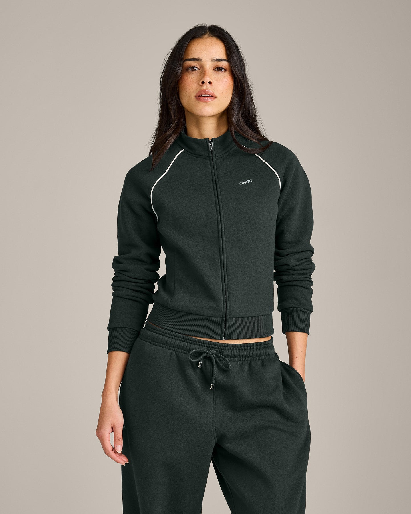 Jersey Tracksuit Zip Through Jacket | Emerald Noir