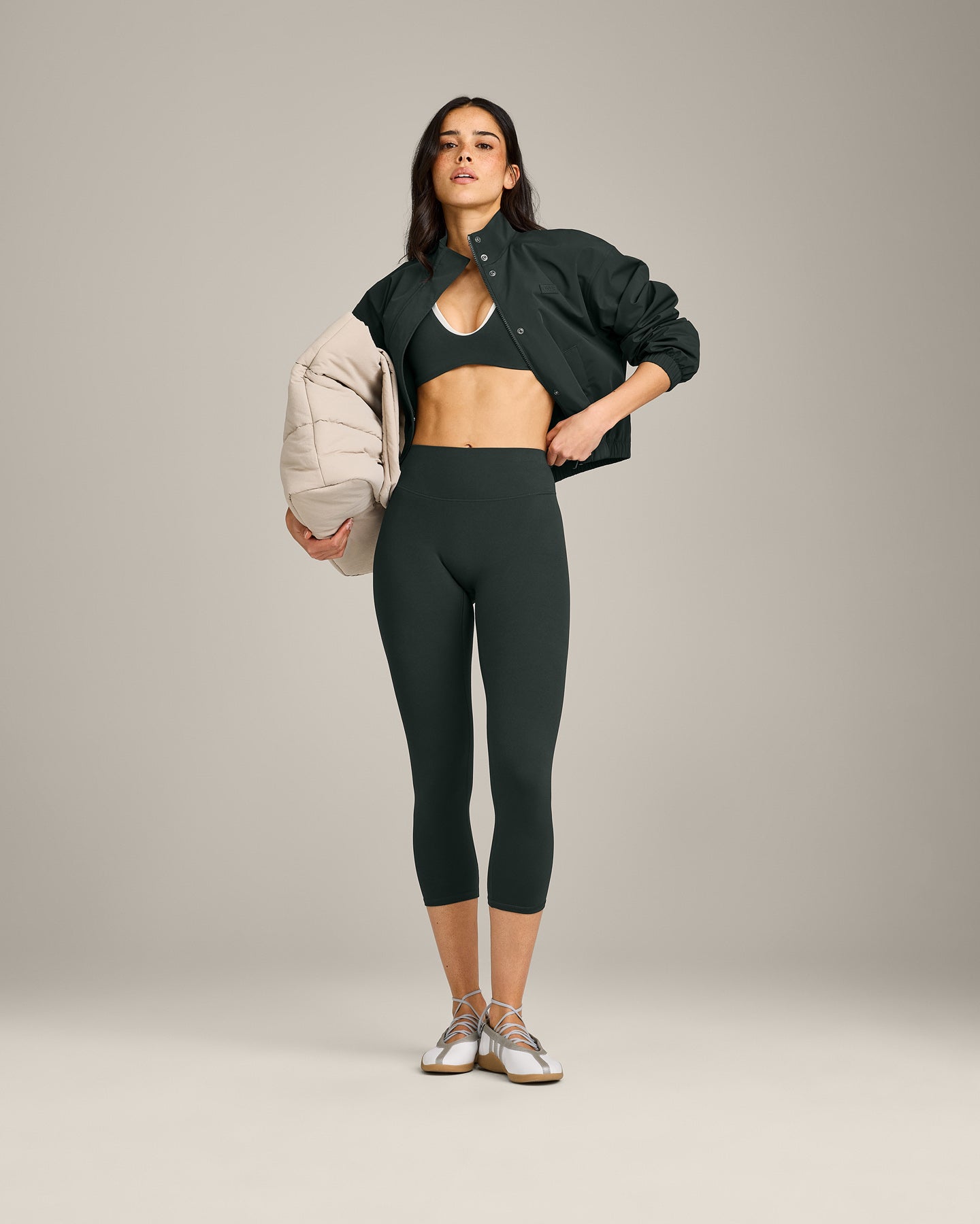 Alternative view of SoftMotion 3/4 Length Leggings with Grey Logo | Emerald Noir