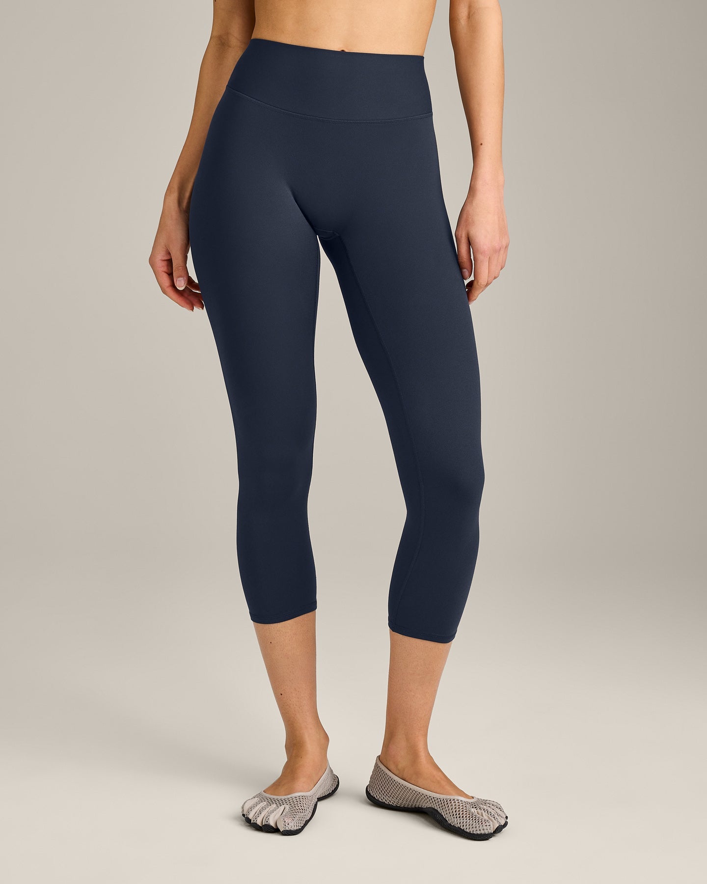 Alternative view of SoftMotion 3/4 Length Leggings with Grey Logo | True Blue