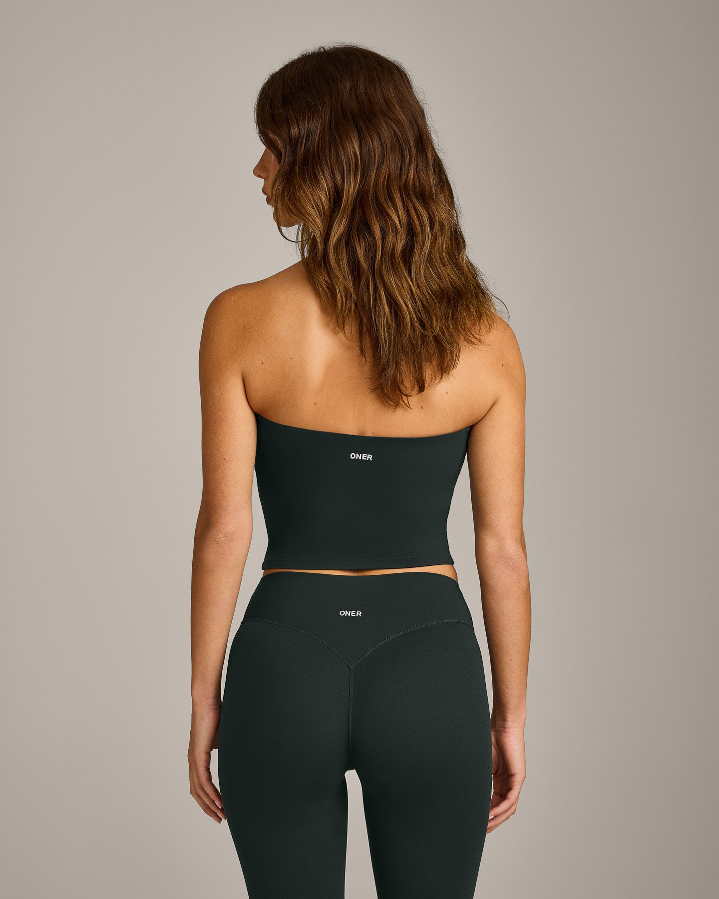 SoftMotion Bandeau Mid Vest with Built in Bra Shelf with Grey Logo | Emerald Noir - Image 6