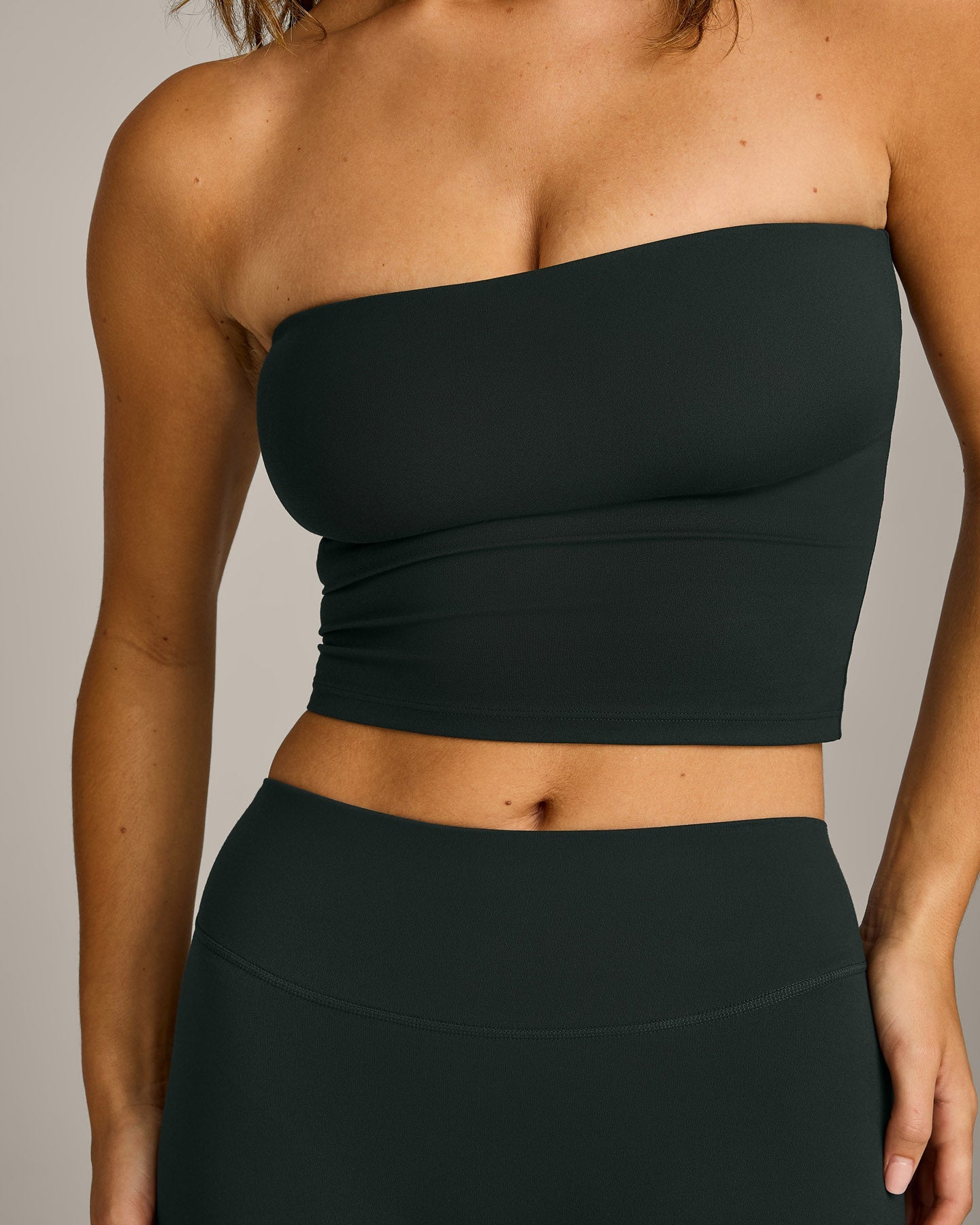 SoftMotion Bandeau Mid Vest with Built in Bra Shelf with Grey Logo | Emerald Noir - Image 4