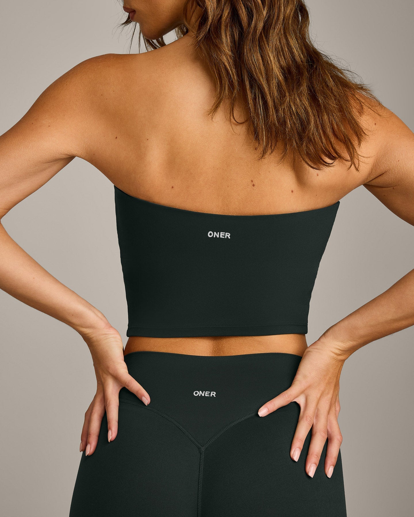 Alternative view of SoftMotion Bandeau Mid Vest with Built in Bra Shelf with Grey Logo | Emerald Noir