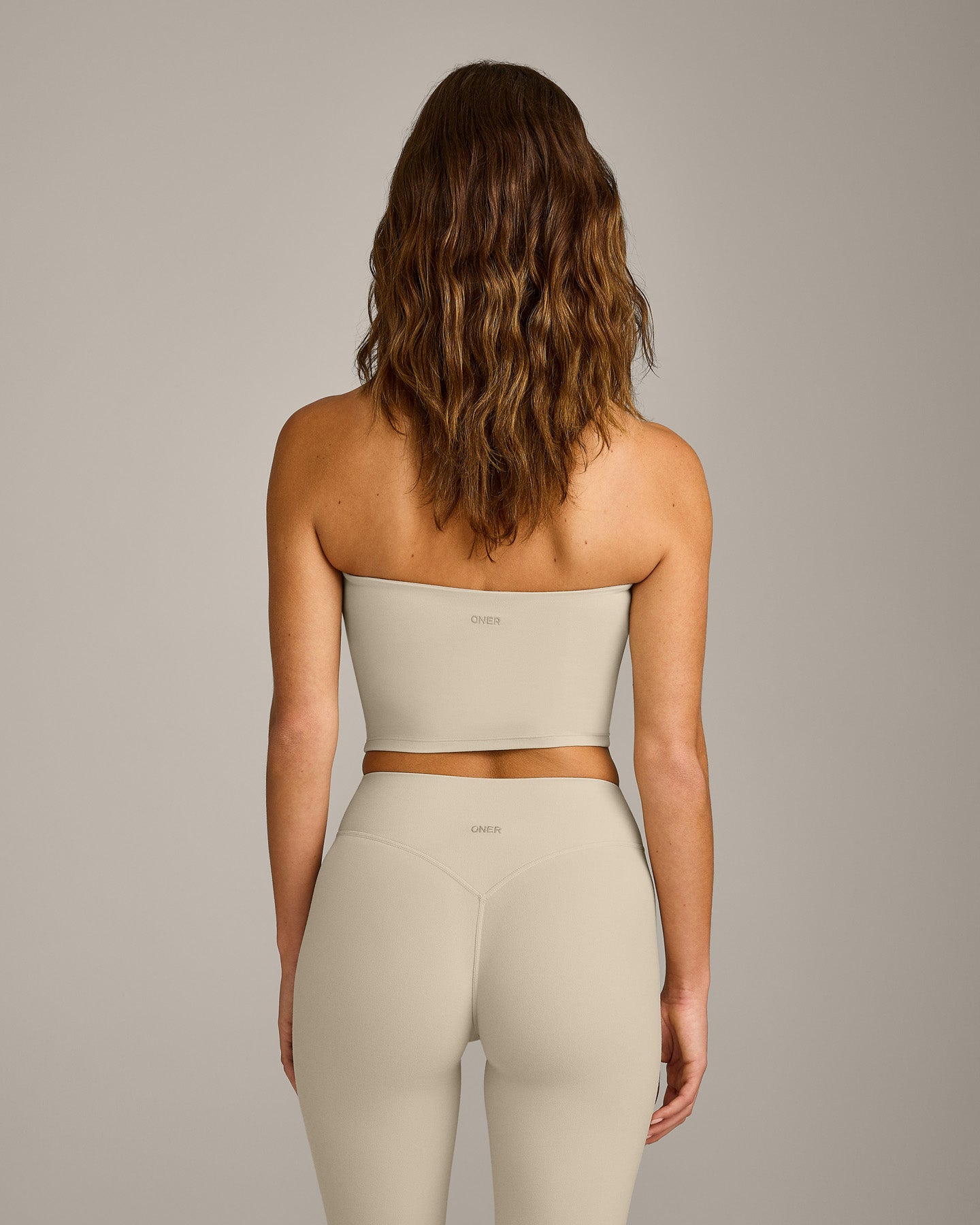 SoftMotion Bandeau Mid Vest with Built in Bra Shelf with Grey Logo | Oatmeal - Image 6