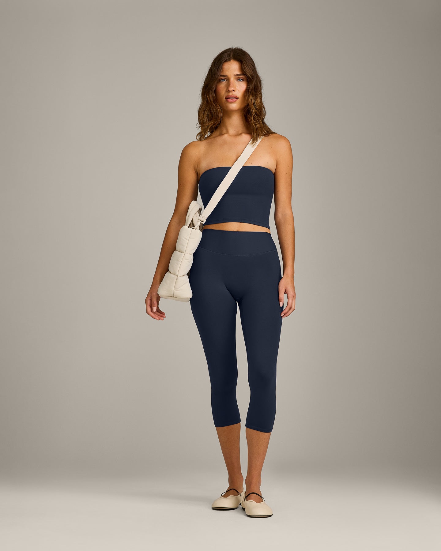 SoftMotion Bandeau Mid Vest with Built in Bra Shelf with Grey Logo | True Blue - Image 3