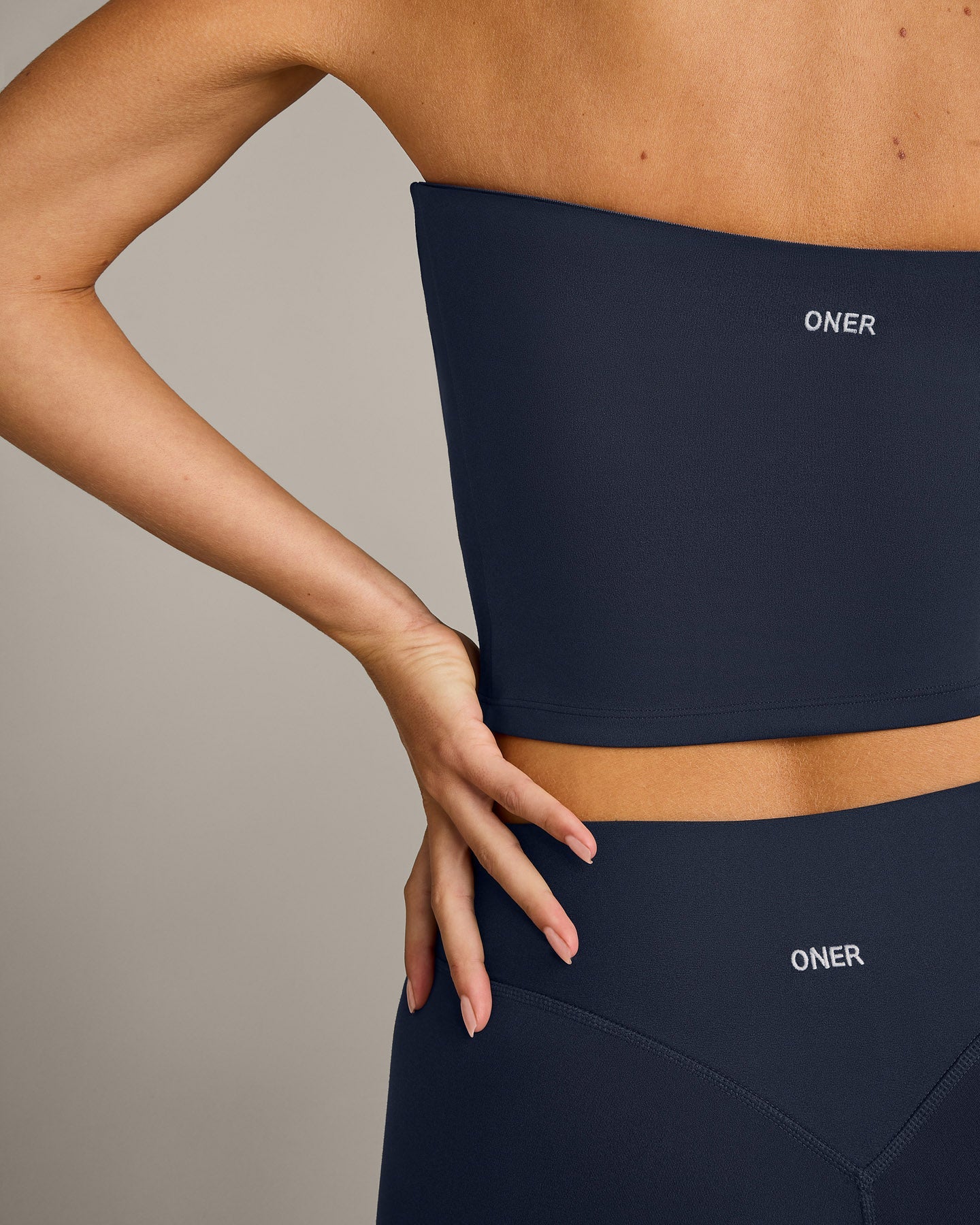 SoftMotion Bandeau Mid Vest with Built in Bra Shelf with Grey Logo | True Blue - Image 6