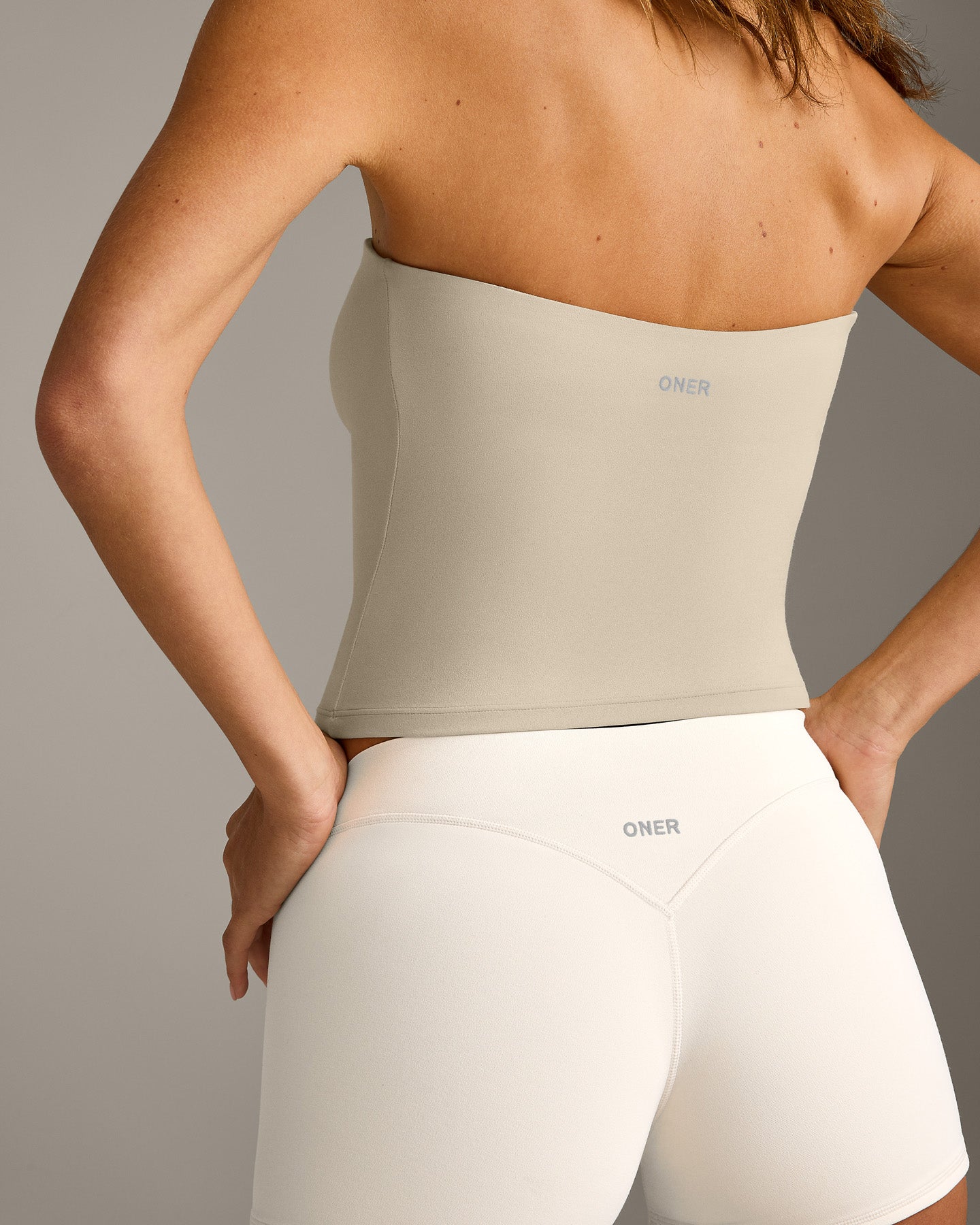 SoftMotion Bandeau Vest with Built in Bra Shelf with Grey Logo | Oatmeal - Image 5