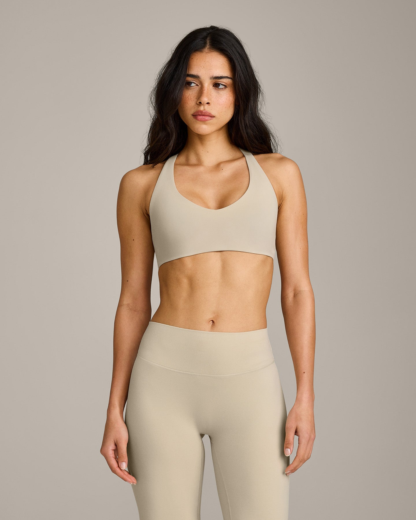 SoftMotion Bralette with Grey Logo | Oatmeal