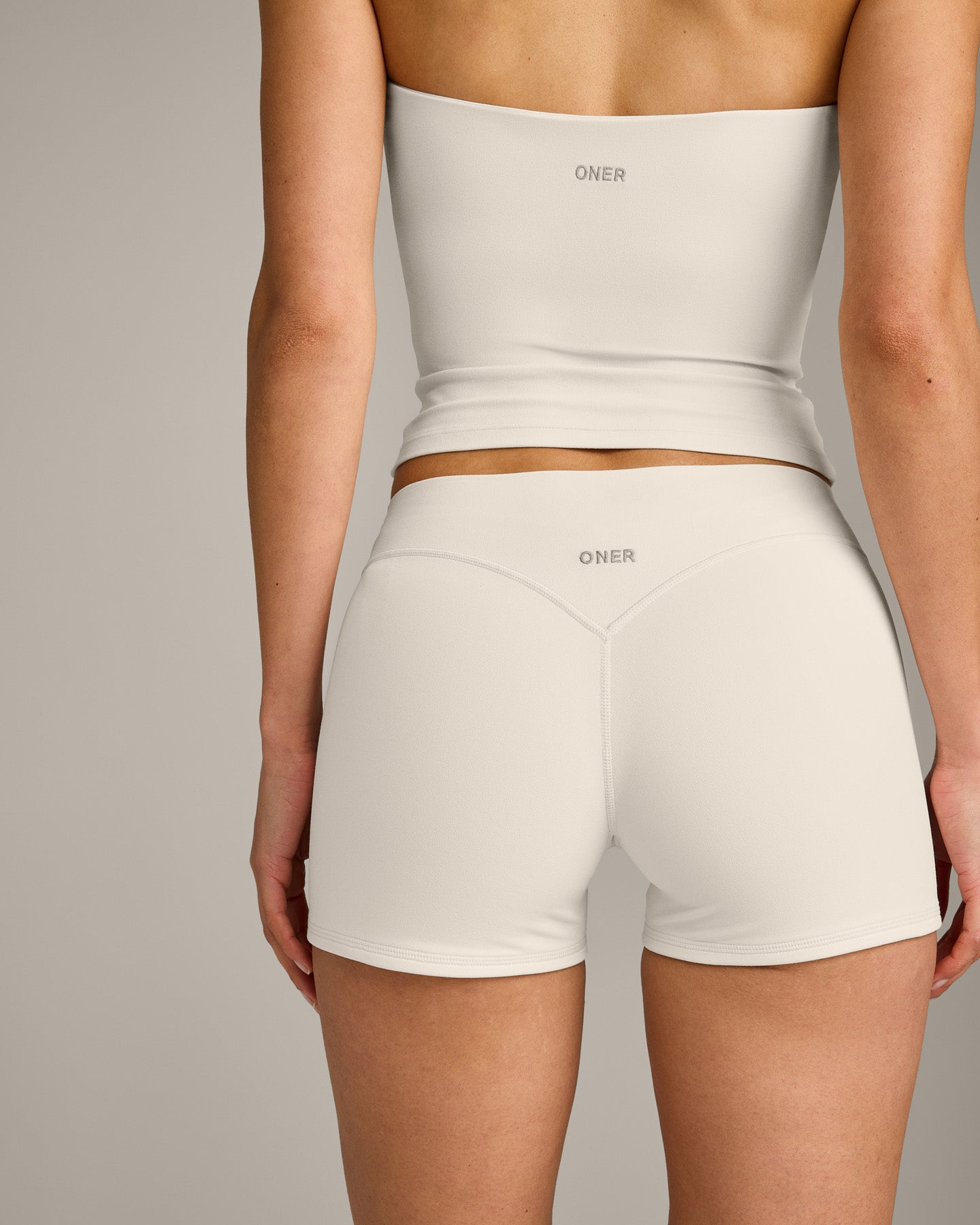 SoftMotion Double Layer Mid Rise Shorts 4" with Grey Logo | Marshmallow White - Image 5