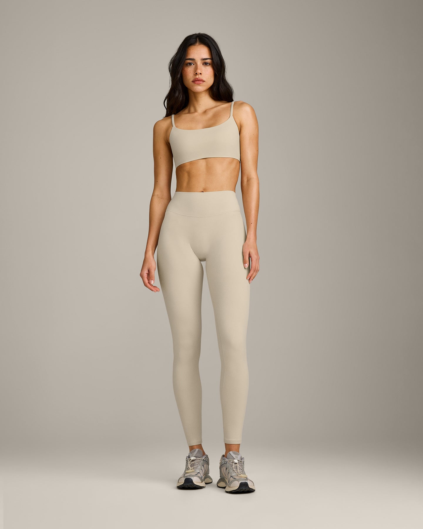 Alternative view of SoftMotion High Waisted Leggings with Grey Logo | Oatmeal