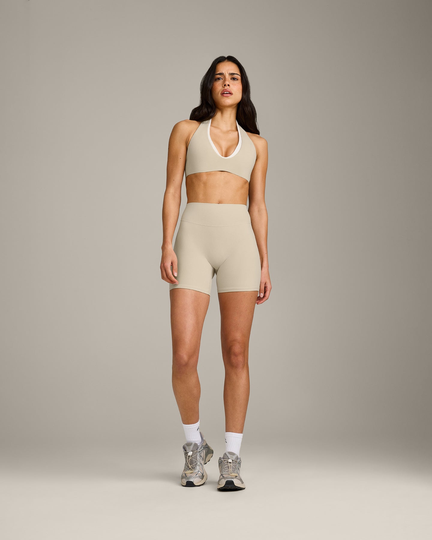 Alternative view of SoftMotion High Waisted Shorts 6" with Grey Logo | Oatmeal