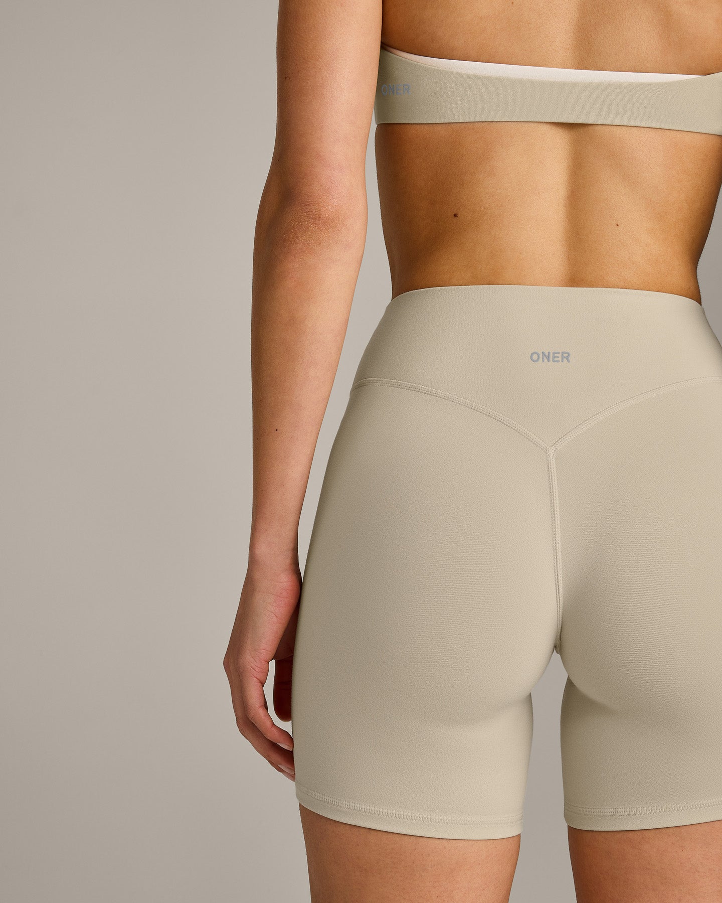 SoftMotion High Waisted Shorts 6" with Grey Logo | Oatmeal - Image 5