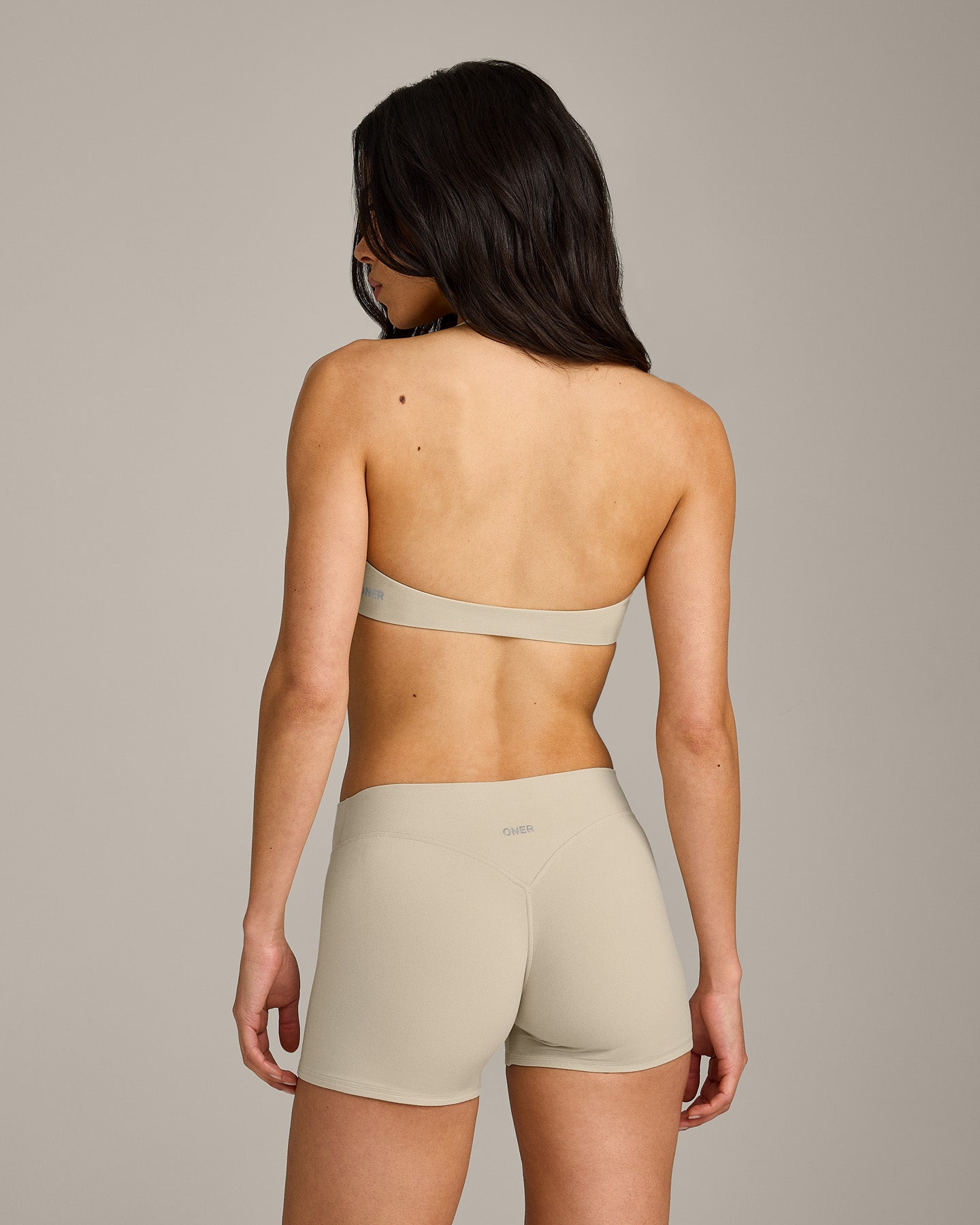SoftMotion Minimal Halter Neck Bralette with Grey Logo | Oatmeal - Image 6