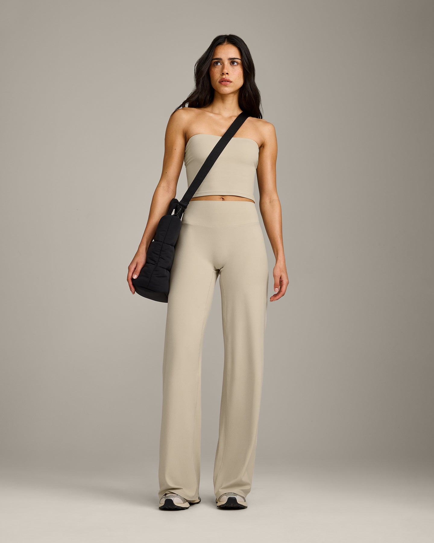 Alternative view of SoftMotion Straight Leg Bottoms with Grey Logo | Oatmeal