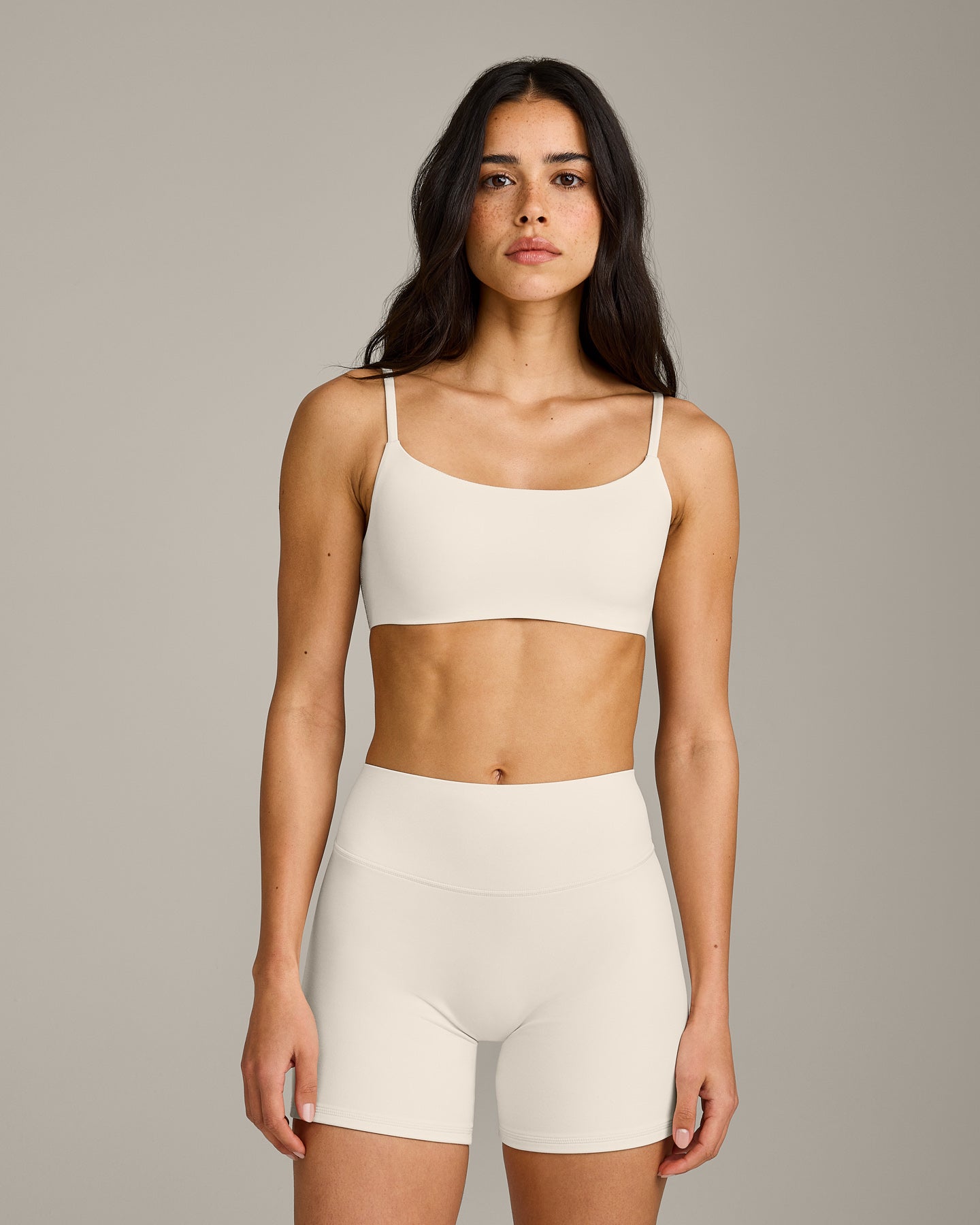 SoftMotion Strappy Sports Bra with Grey Logo | Marshmallow White