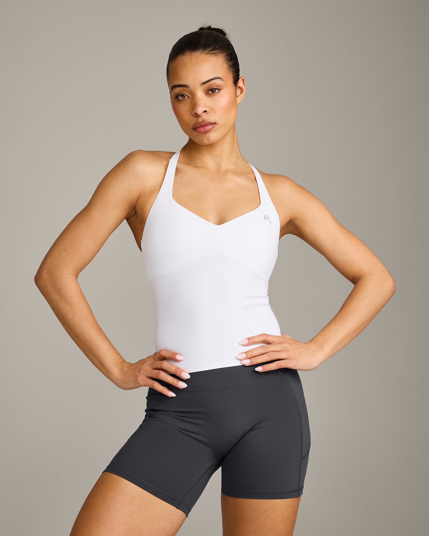UnifiedMove T Back Mid Vest with Built in Bra Shelf with Reflective Logo | White