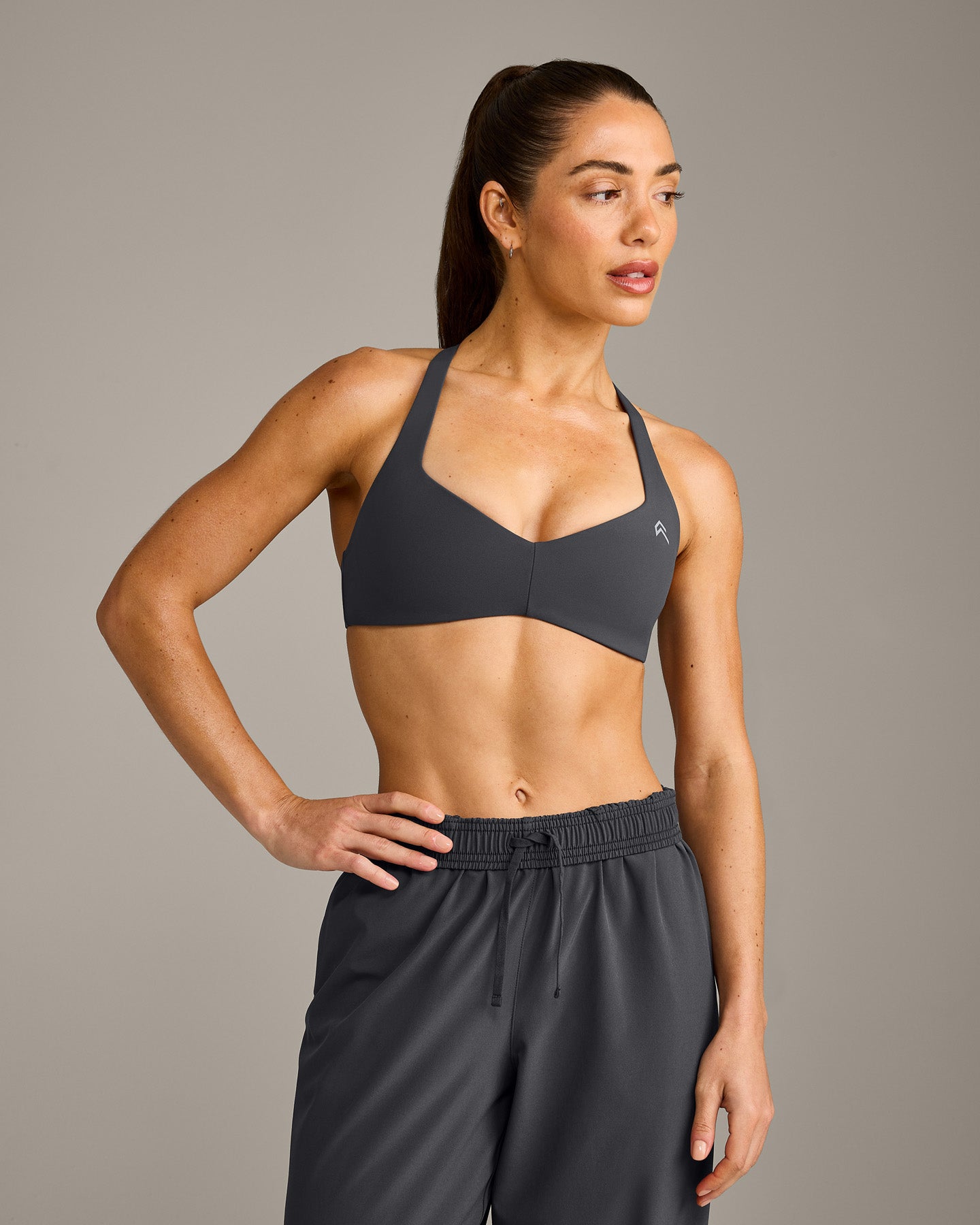 UnifiedMove T Back Minimal Bralette with Reflective Logo | Coal