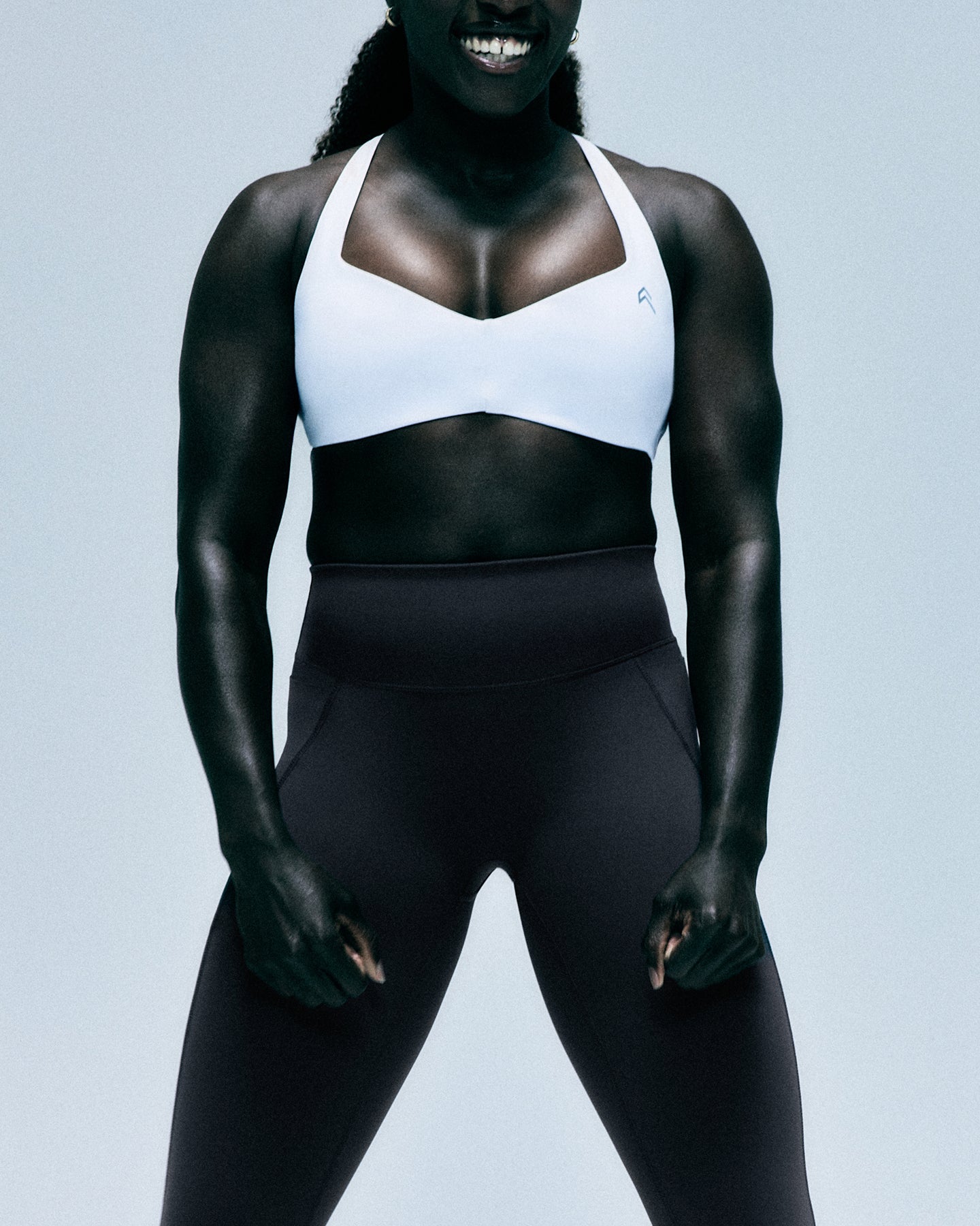 Alternative view of UnifiedMove T Back Minimal Bralette with Reflective Logo | White