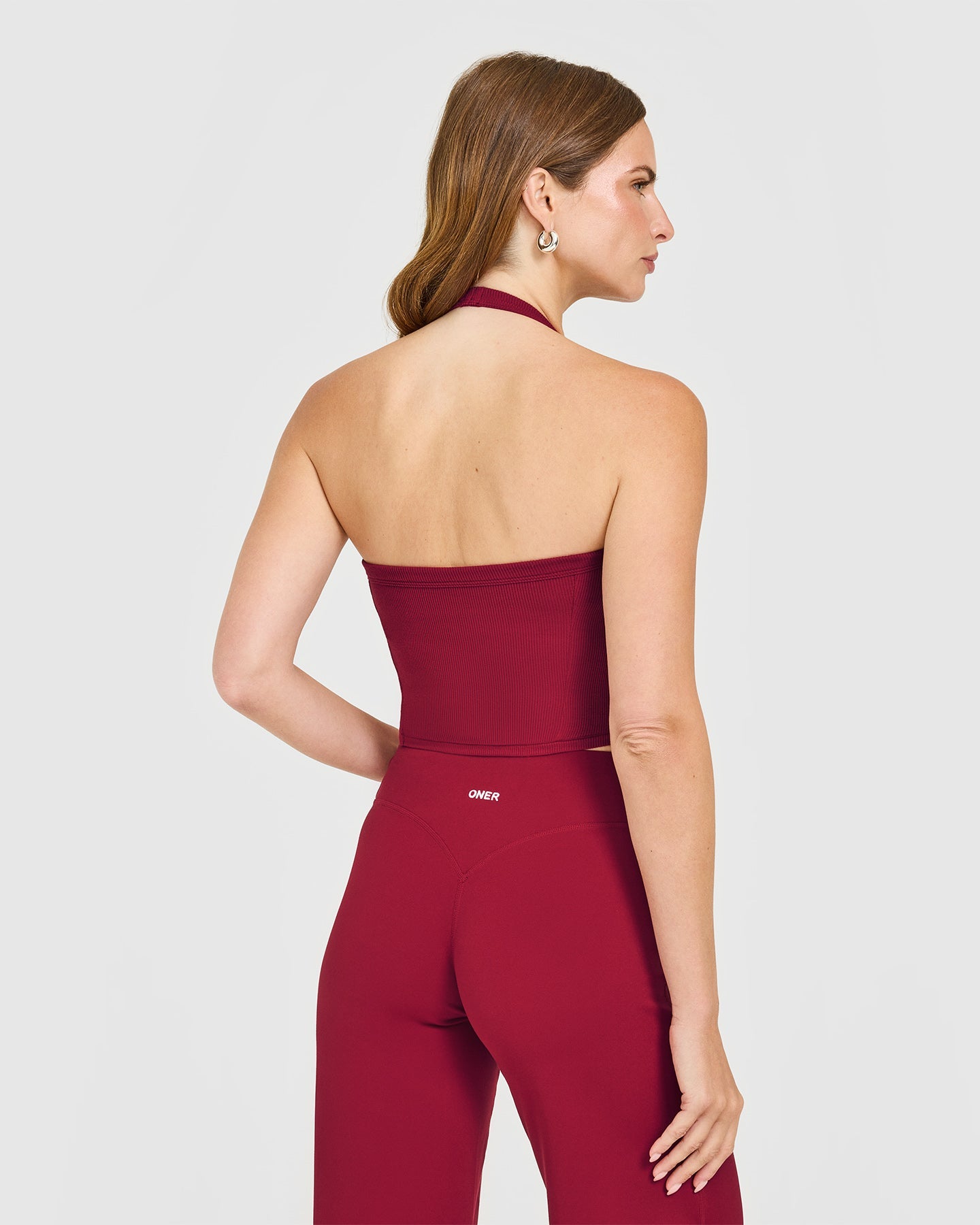 Mellow Rib Halter Neck Mid Vest with Built in Bra Shelf | Ruby Red - Image 4
