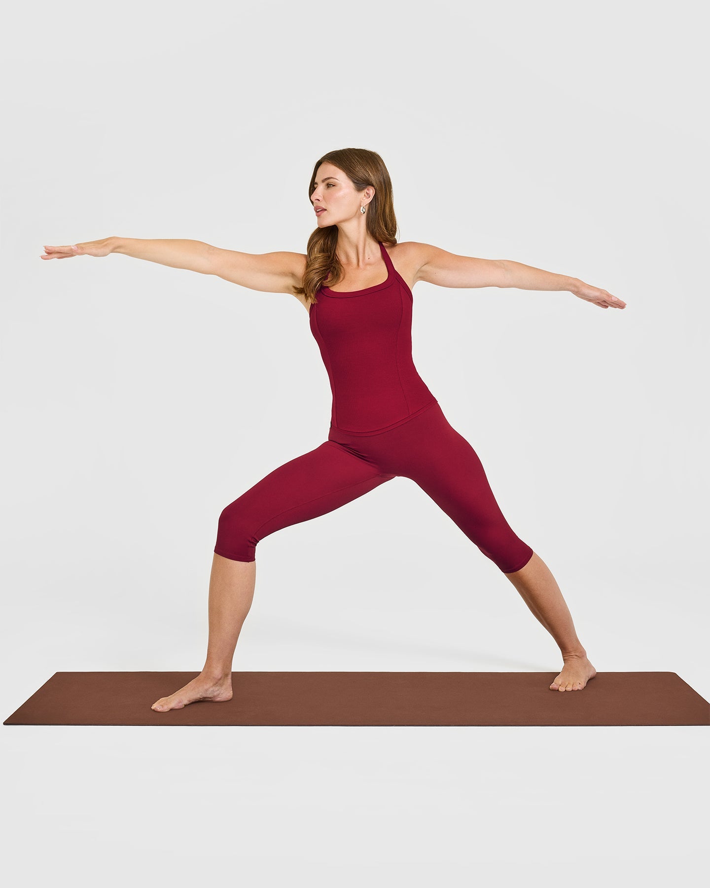 Alternative view of Mellow Rib Halter Neck Vest with Built in Bra Shelf | Ruby Red